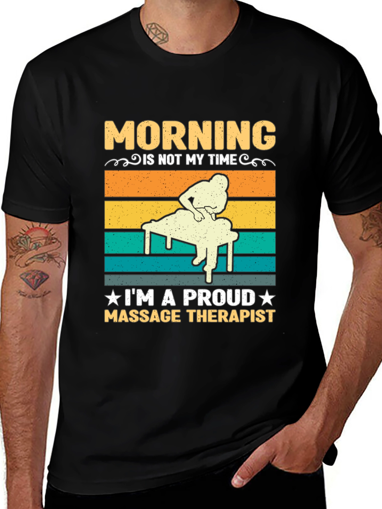 Black Massage Therapist T-Shirt - Morning Not My Time main image