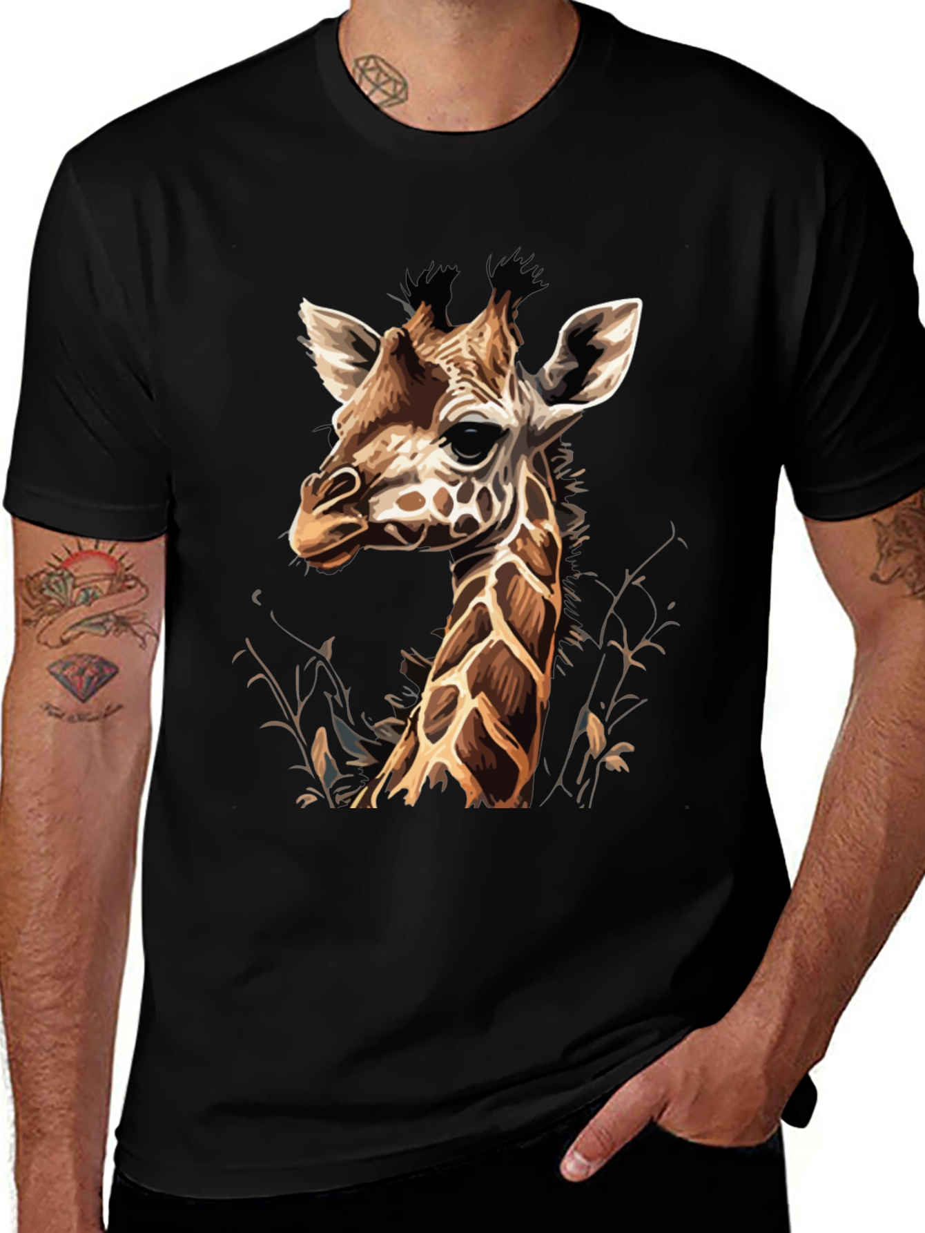 Black Giraffe Graphic Tee - Unique Animal Print T-Shirt main image