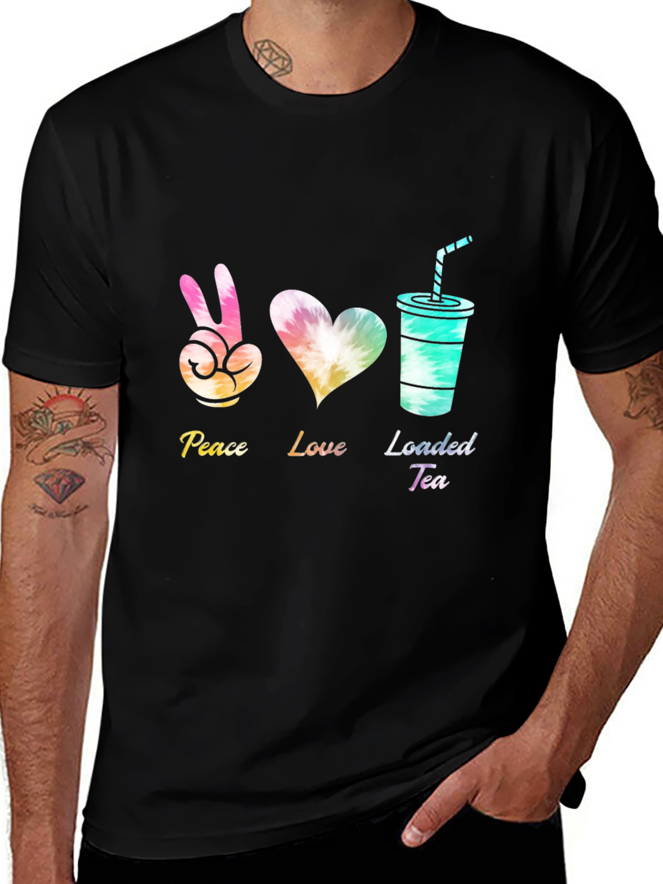 Variant 5 of Peace Love Loaded Tea Black T-Shirt