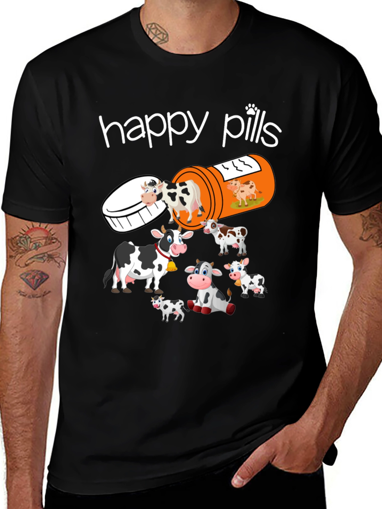 Variant 3 of Happy Pills Cow T-Shirt Funny Farm Animal Tee