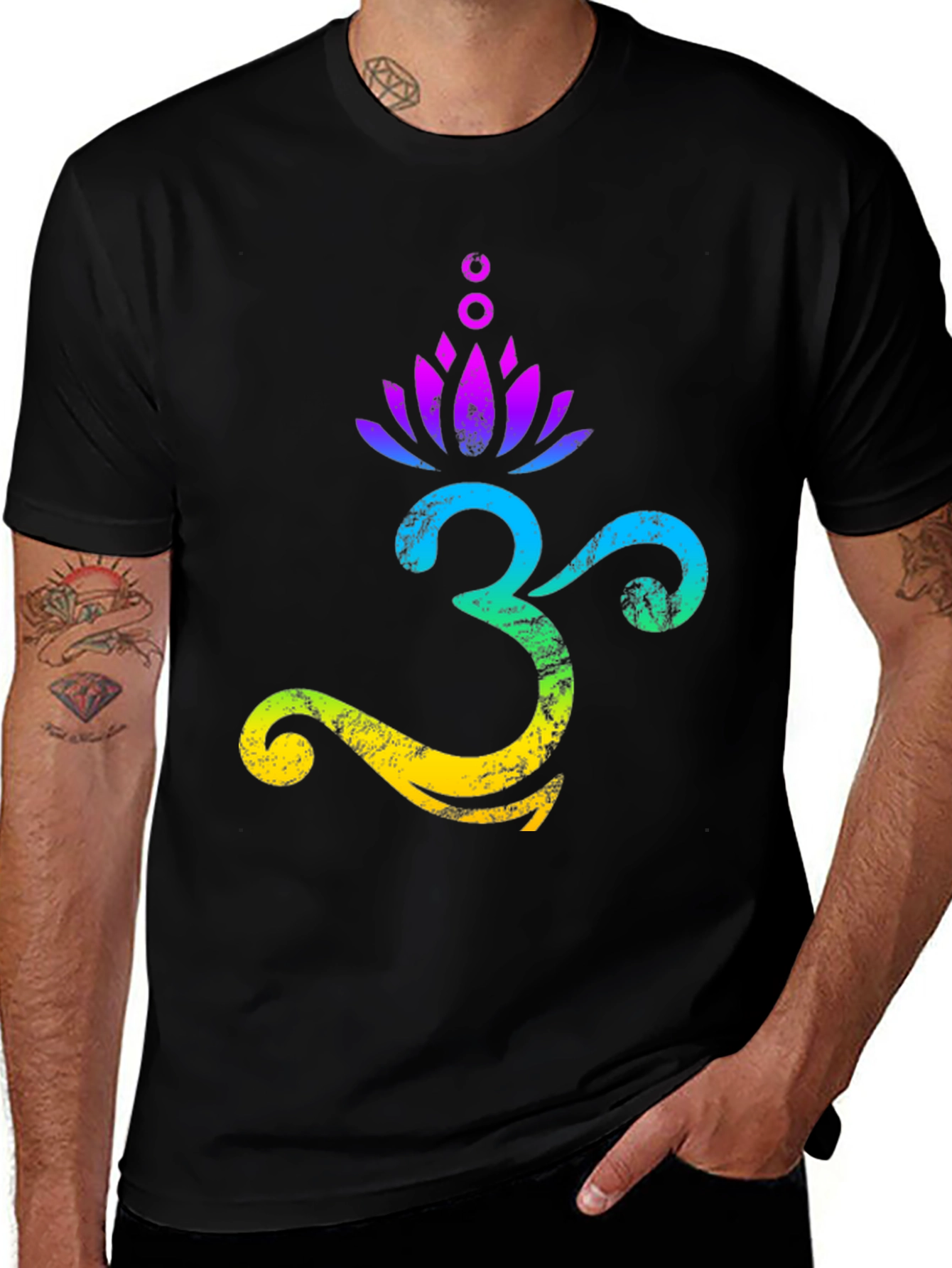 Variant 17 of Om Lotus Colorful Graphic Black T-Shirt