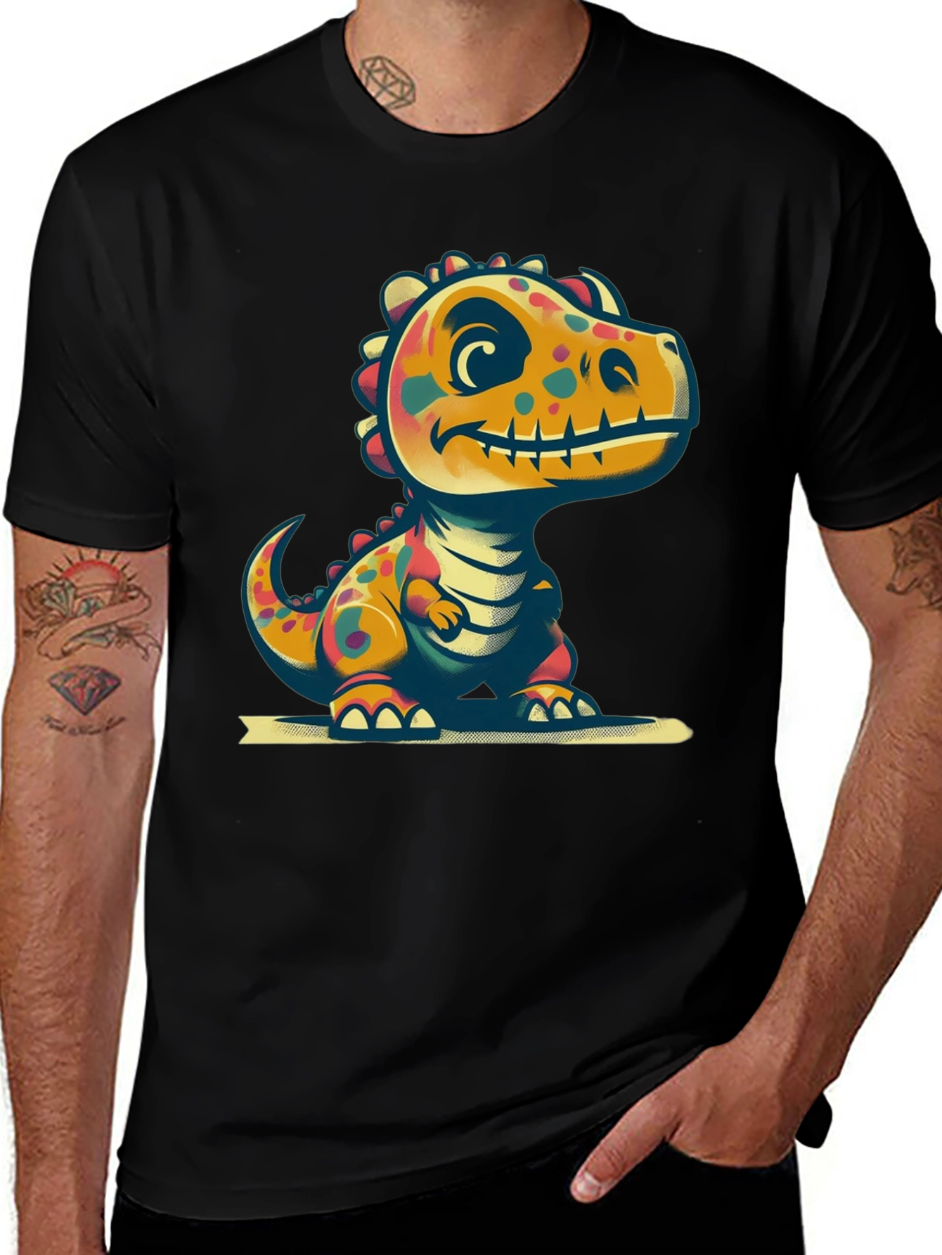 Variant 17 of Cute Dinosaur Graphic Tee - Black T-Shirt