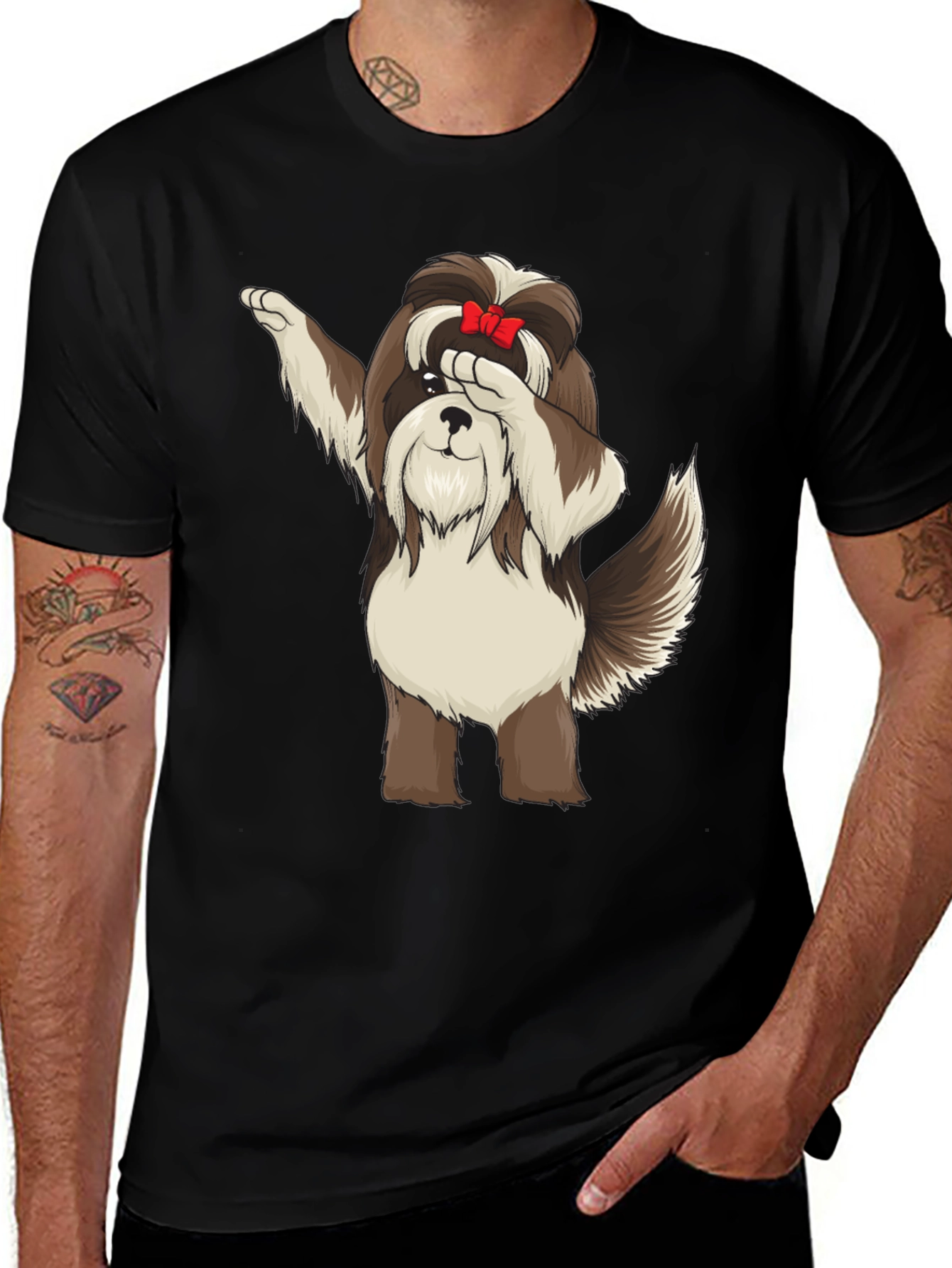 Variant 27 of Dabbing Dog Graphic Tee - Trendy Black T-Shirt