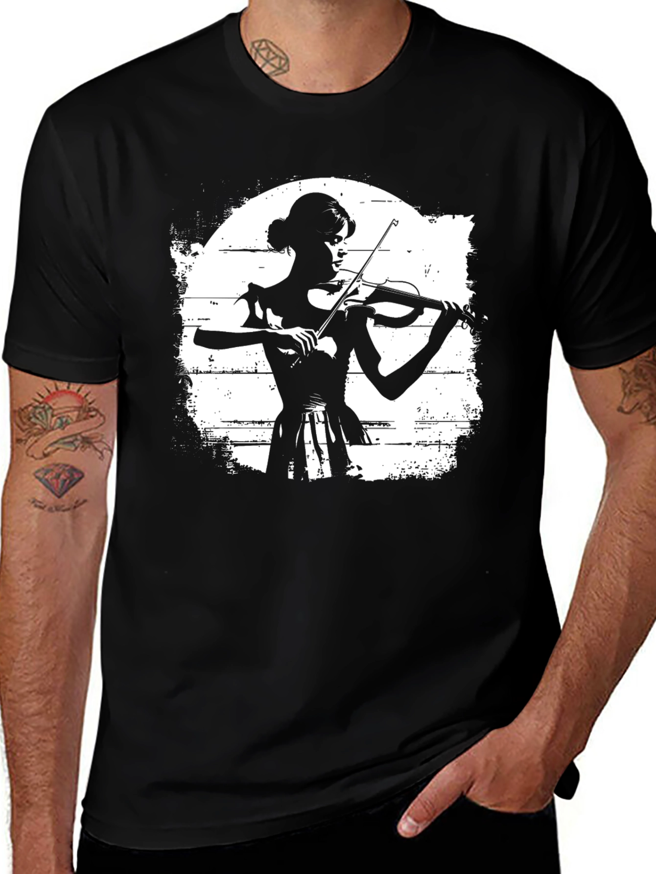 Variant 23 of Violinist Silhouette Black T-Shirt - Music Lover Tee