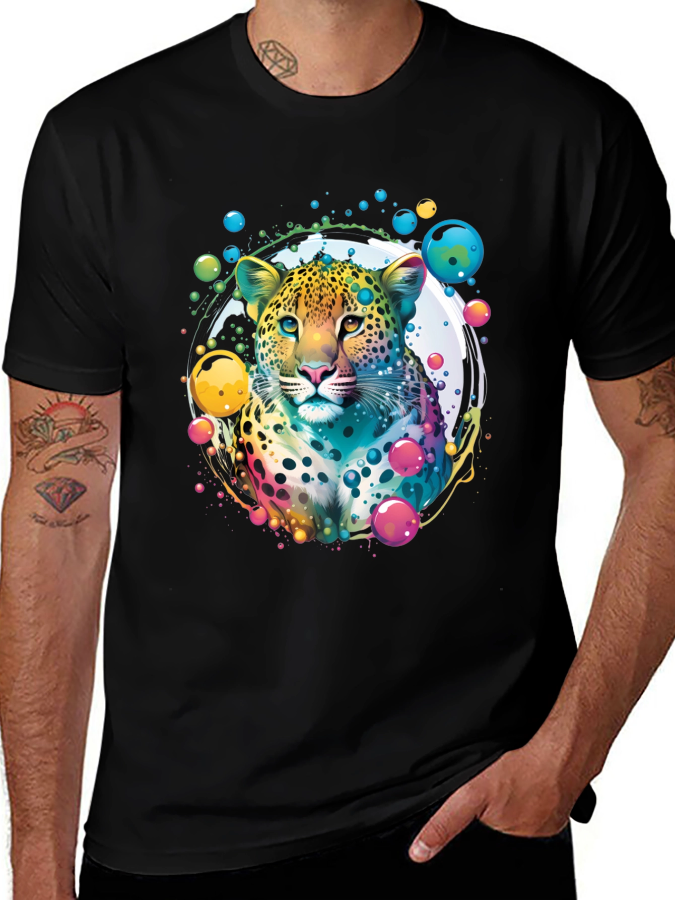 Black Vibrant Leopard Graphic T-Shirt main image
