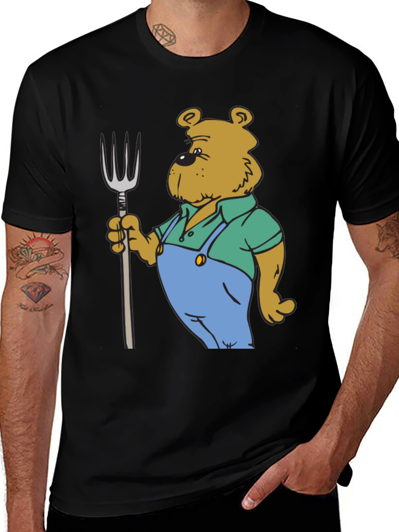 Variant 22 of Farmer Bear T-Shirt - Black Cotton Blend
