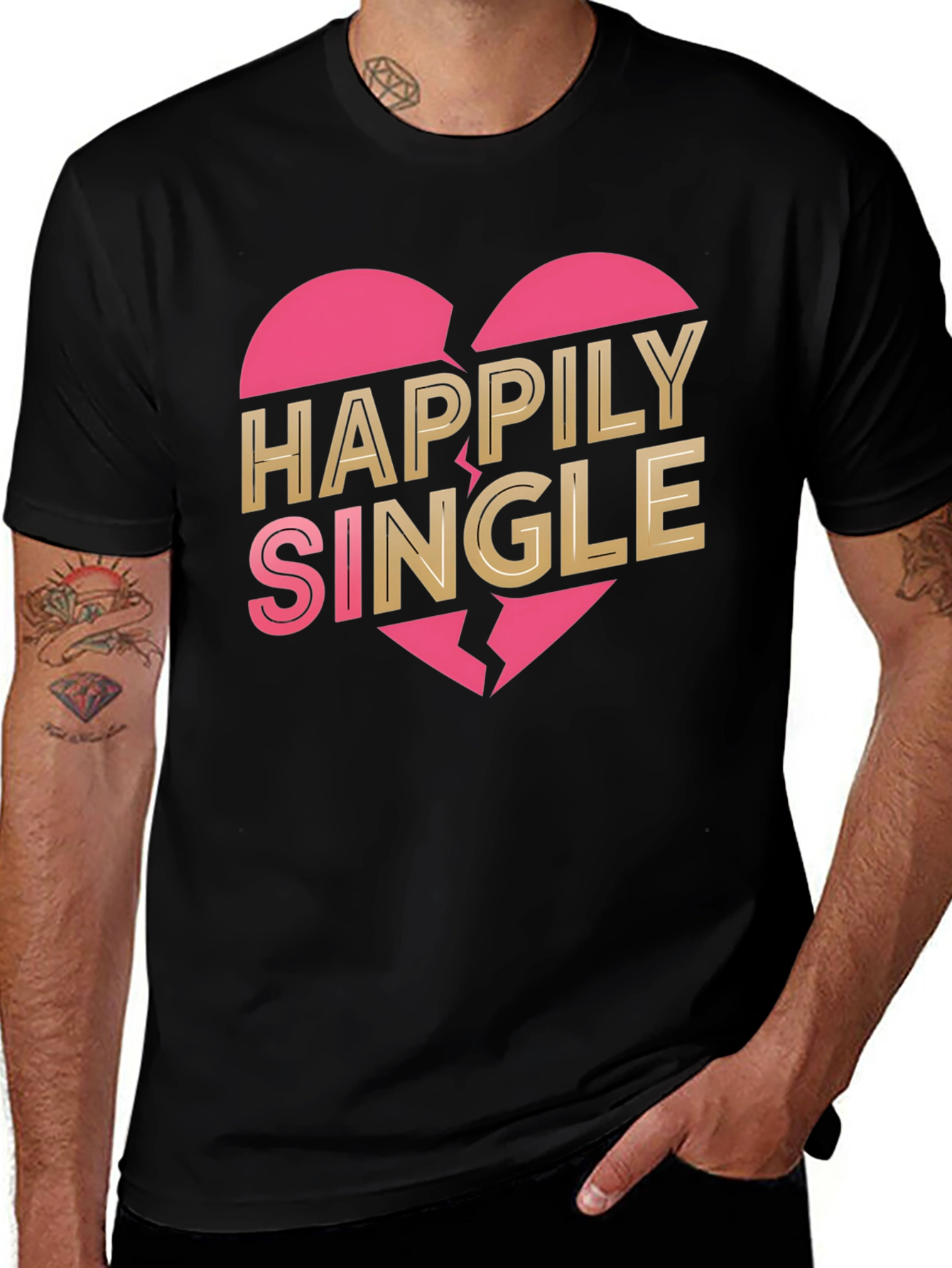 Happily Single Graphic Tee - Broken Heart Design