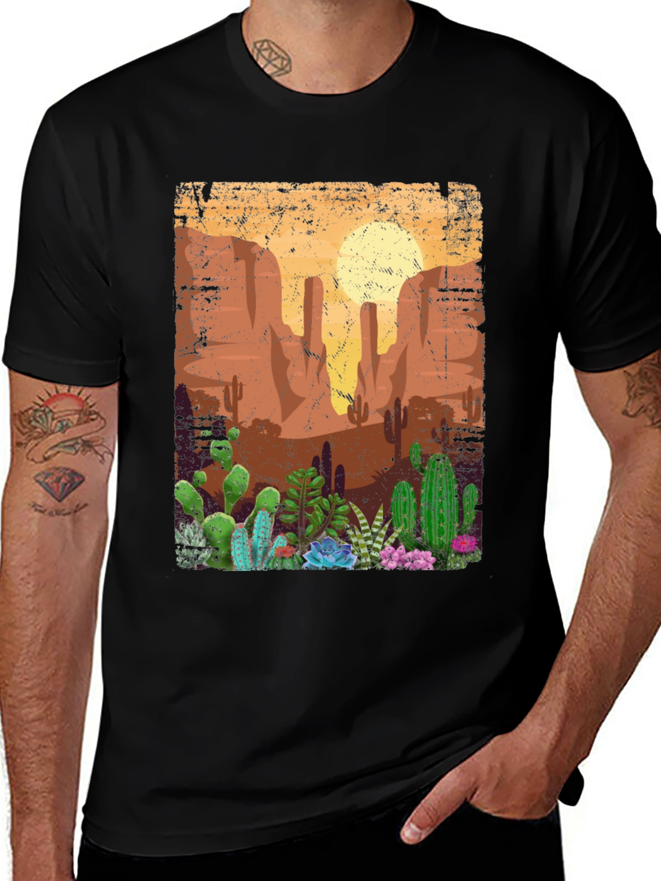 Desert Cactus Graphic T-Shirt - Black