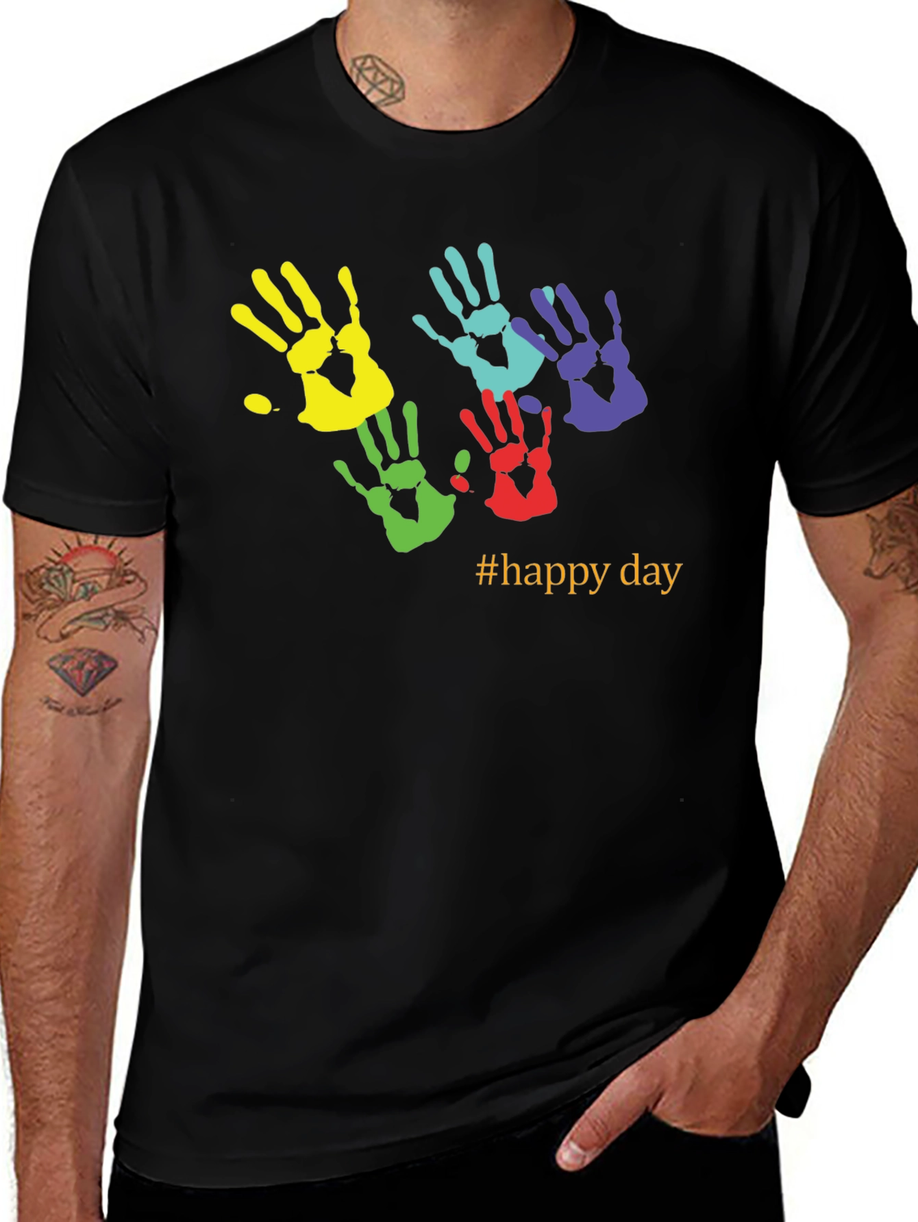 Variant 5 of Colorful Handprint T-Shirt - Happy Day Tee