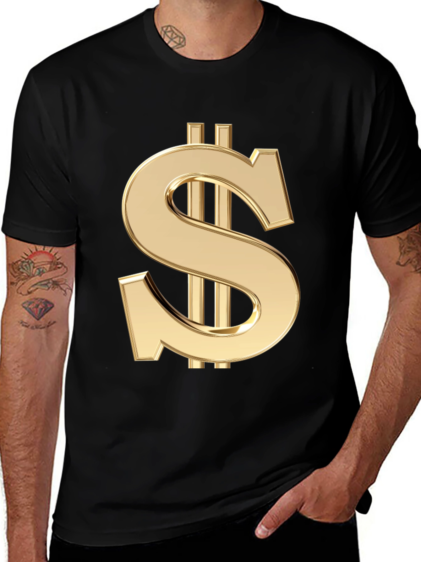 Variant 17 of Gold Dollar Sign Black T-Shirt