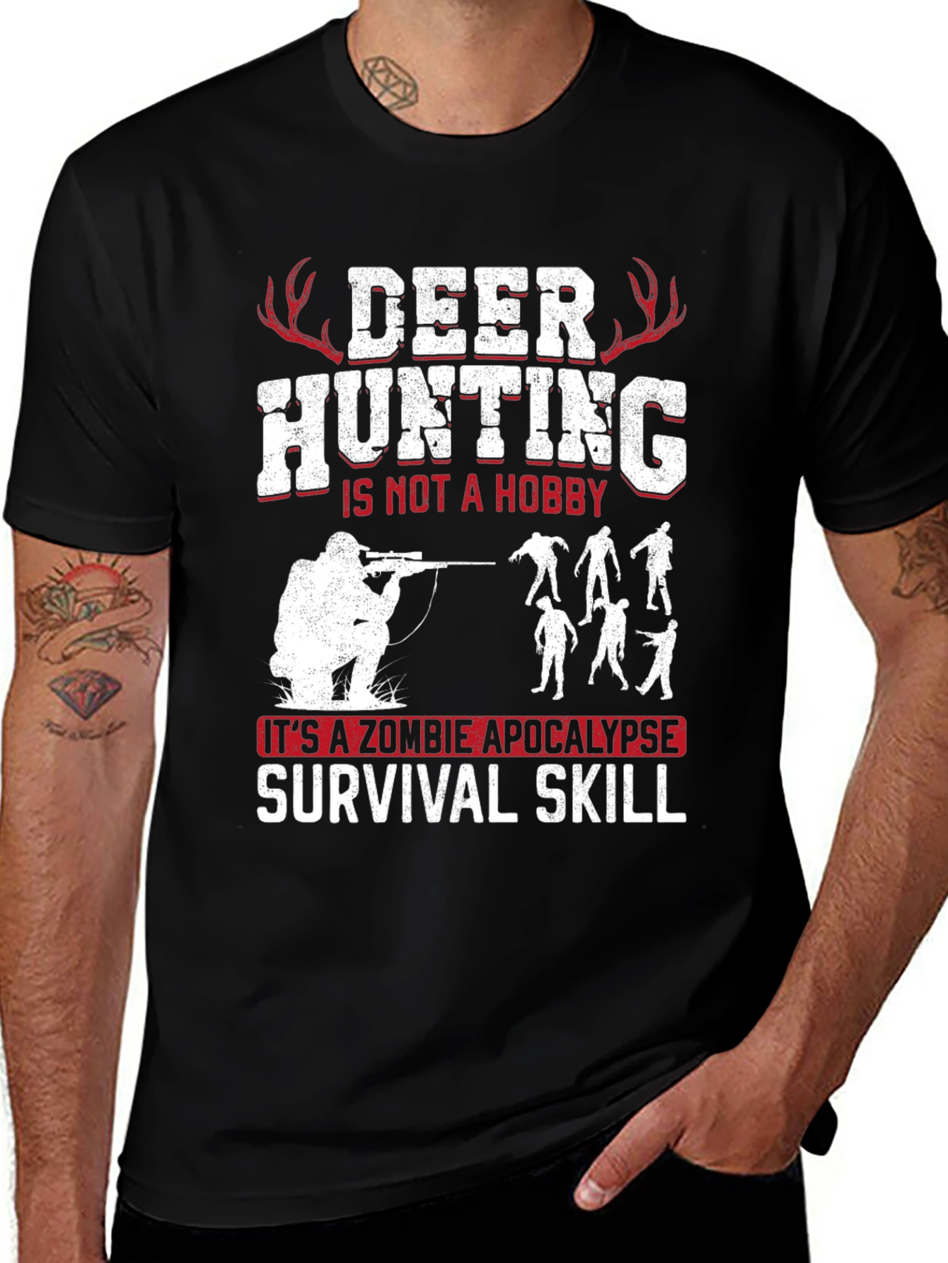 Deer Hunting Zombie Apocalypse Survival Skill Graphic Tee