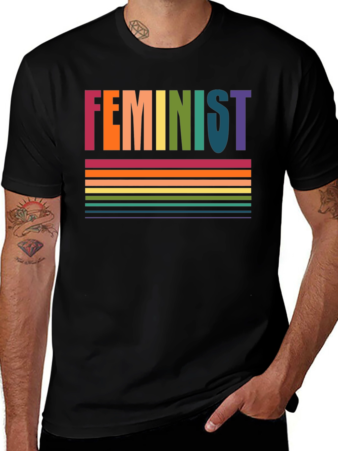 Variant 3 of Feminist Rainbow Striped Graphic Tee