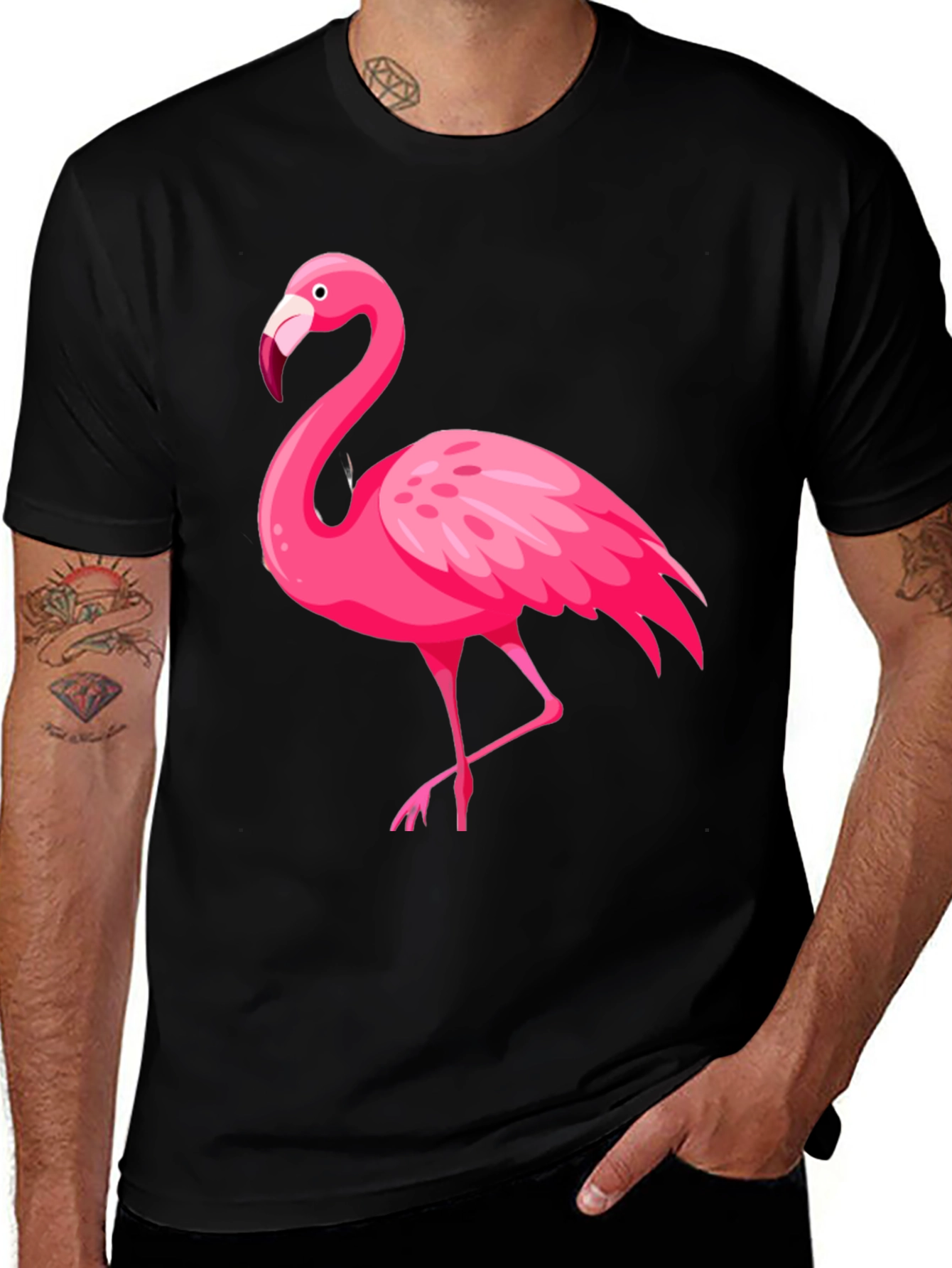 Variant 29 of Flamingo Graphic Tee - Black Cotton T-Shirt