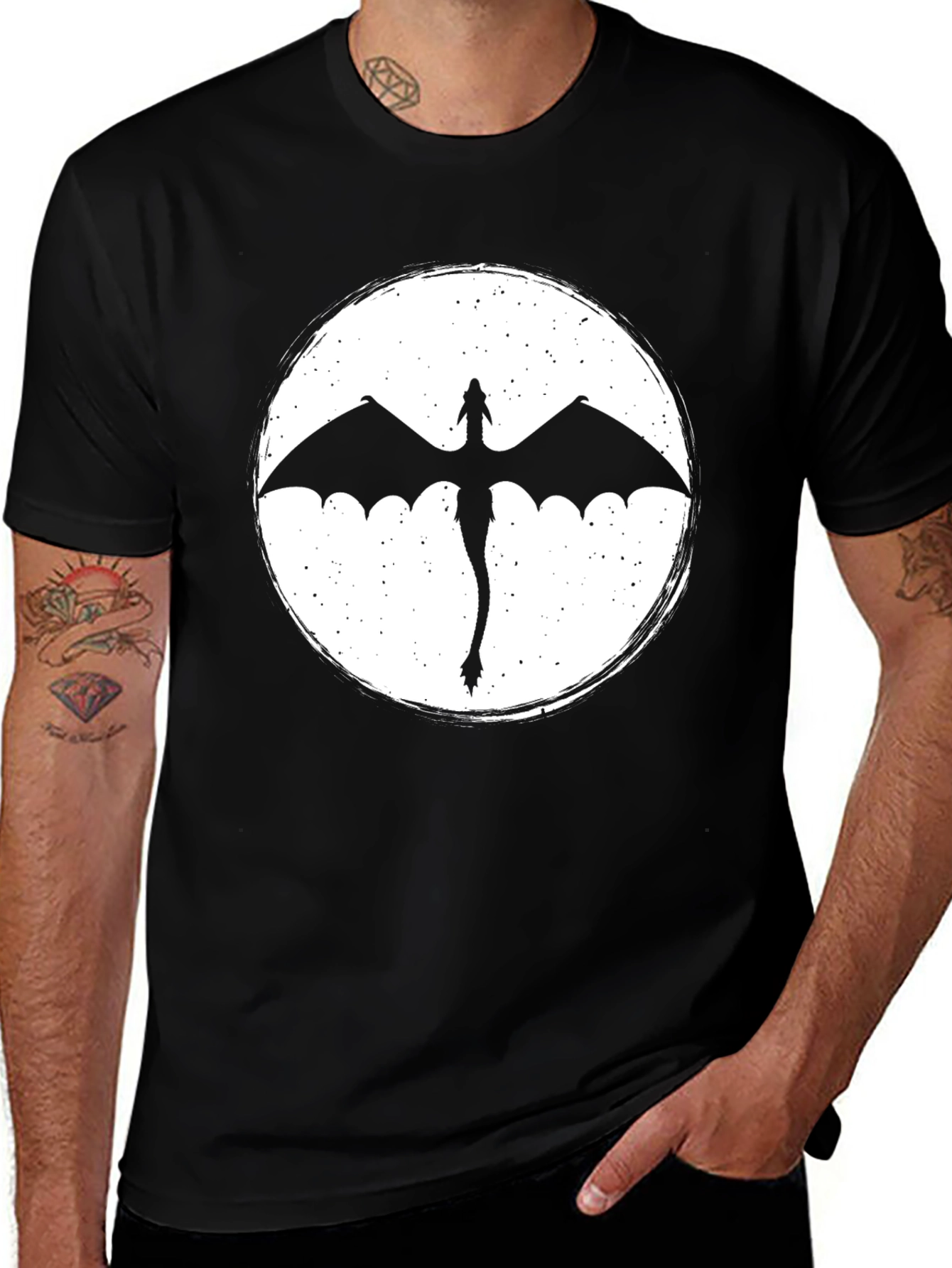 Variant 6 of Dragon Silhouette Graphic Tee - Black