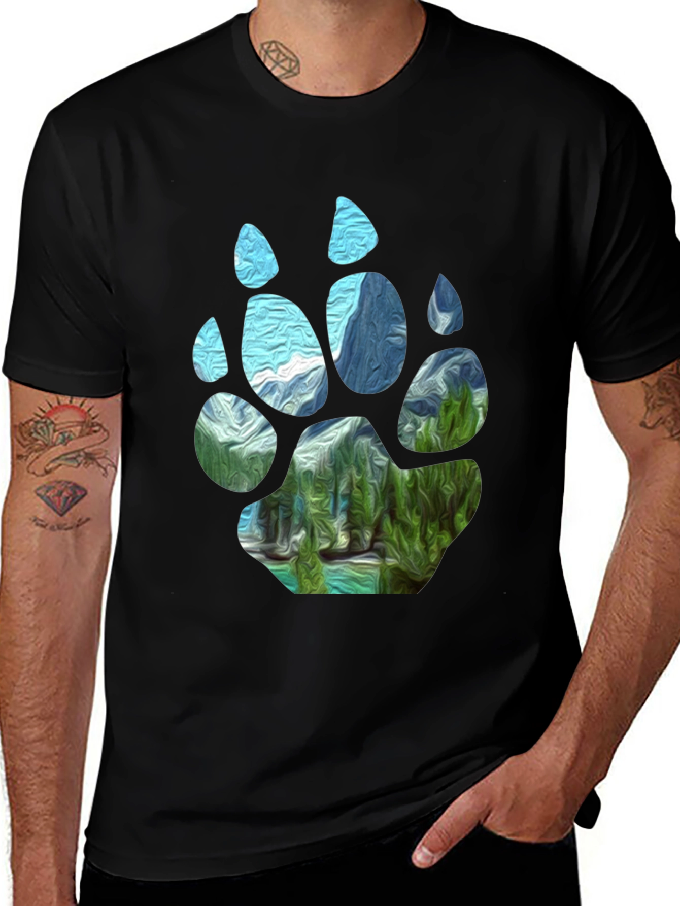 Variant 25 of Bear Paw Landscape Graphic Tee - Black