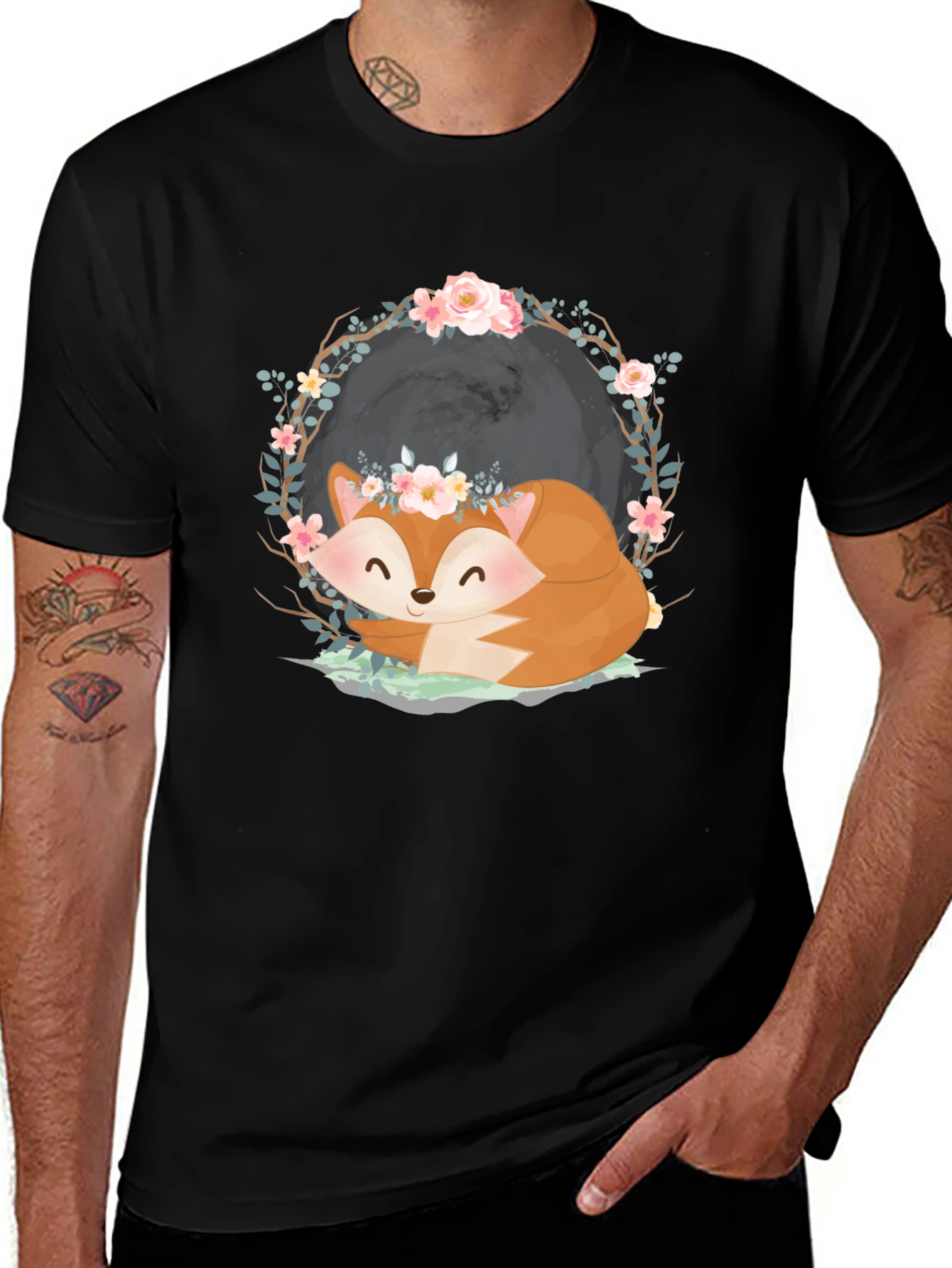 Variant 2 of Cute Fox with Floral Crown Graphic Tee