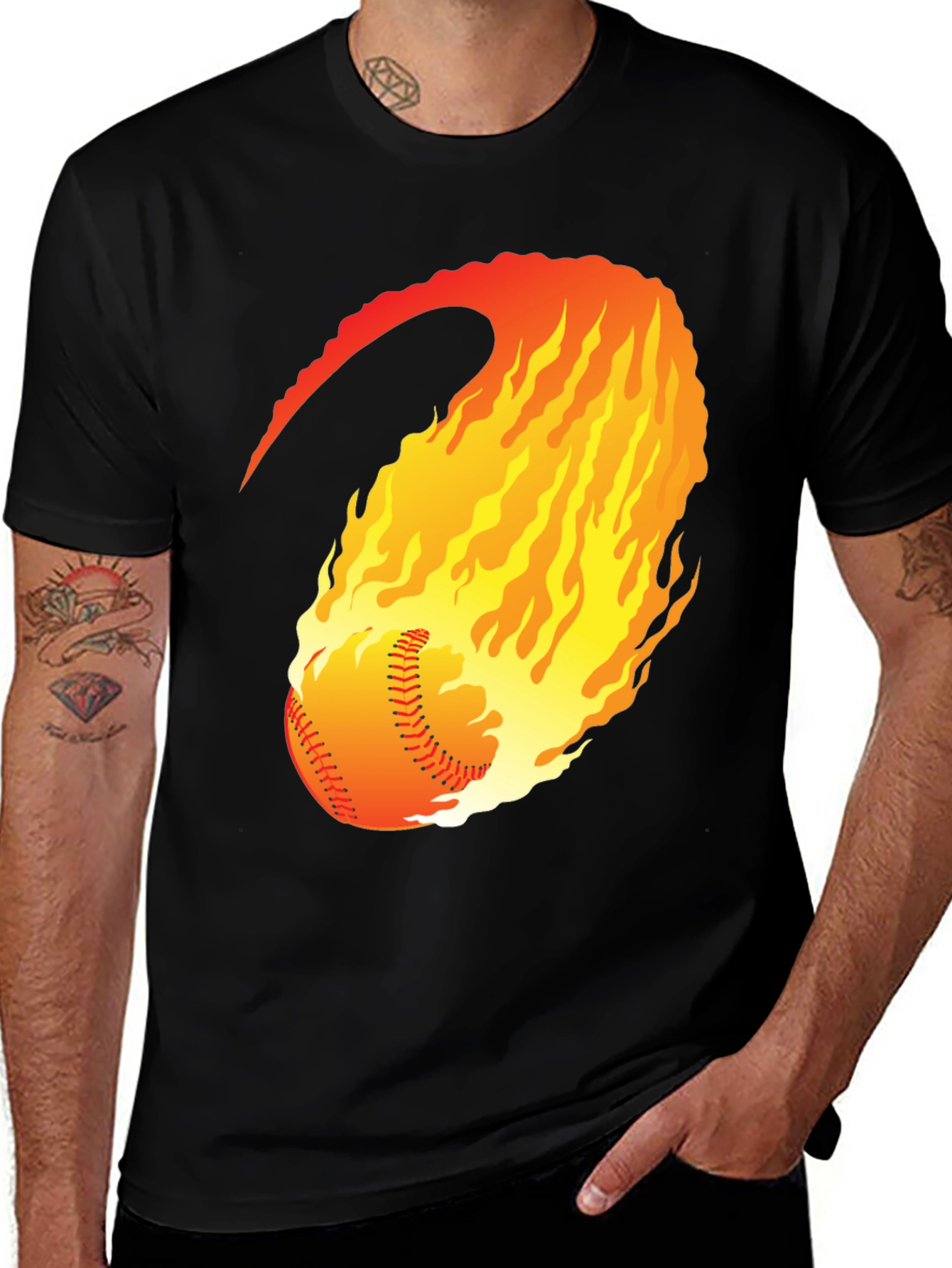 Variant 9 of Flaming Baseball Graphic T-Shirt
