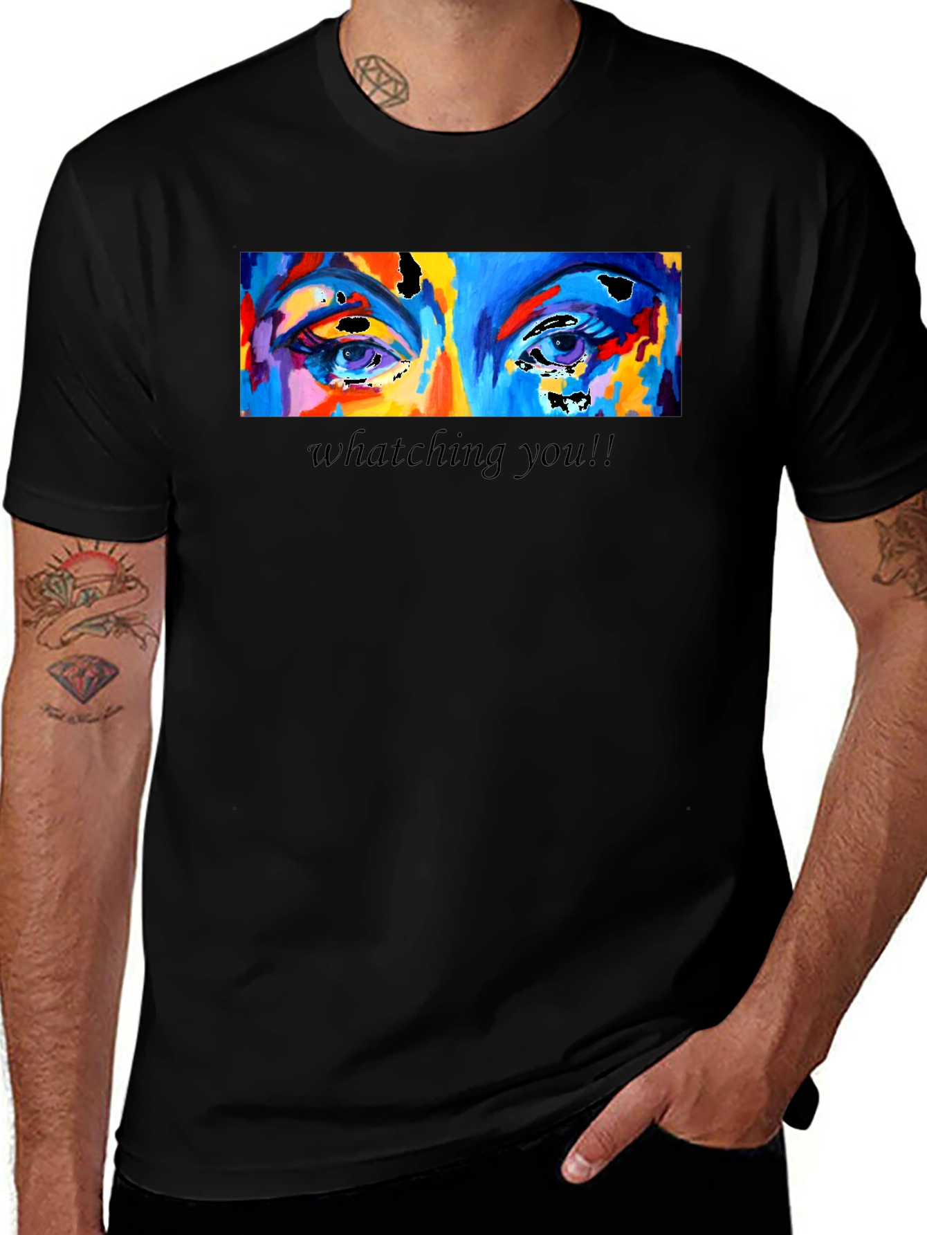 Variant 8 of Abstract Eyes Graphic Black T-Shirt