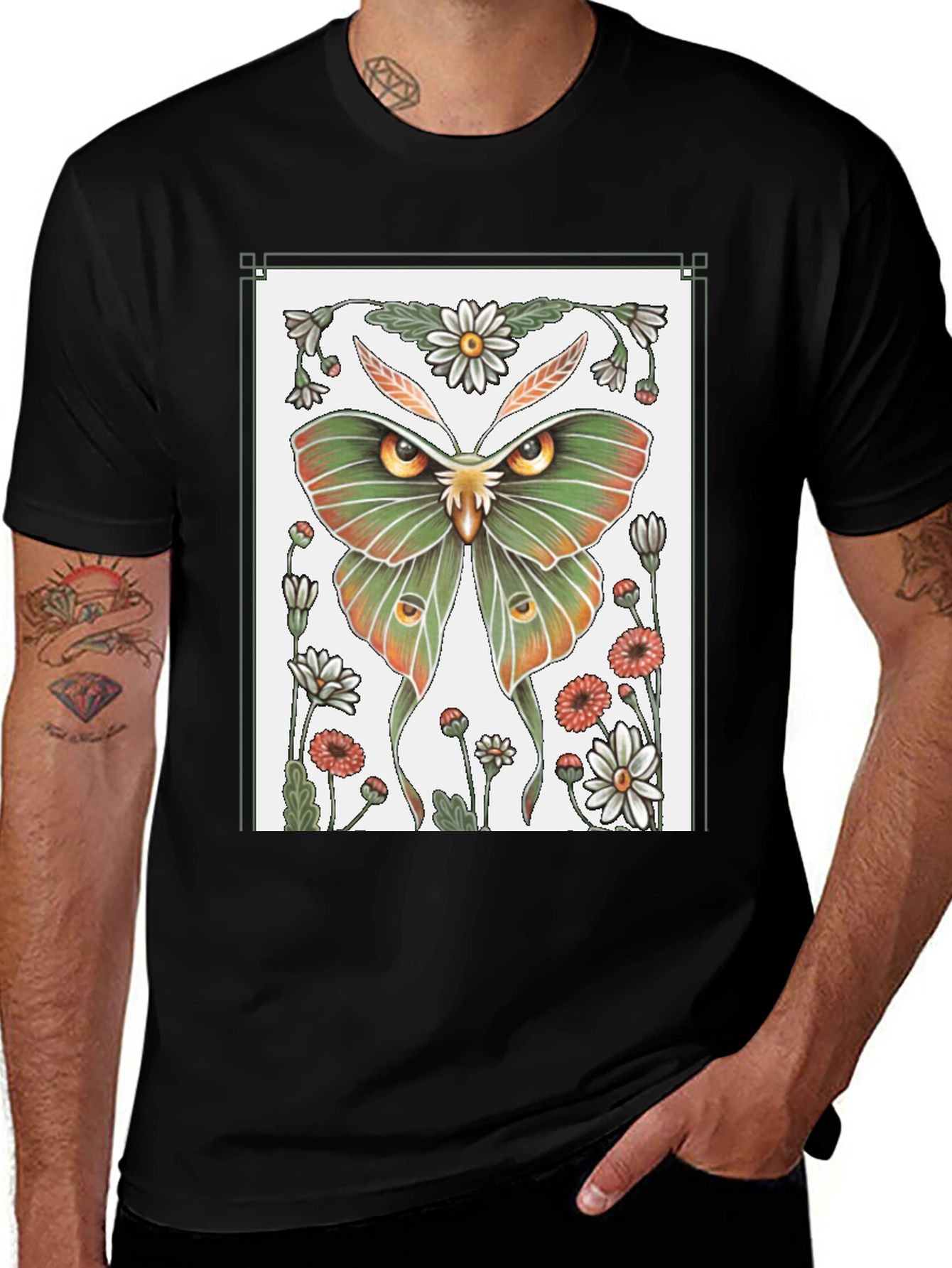 Variant 22 of Moth & Floral Graphic Tee - Unique Design