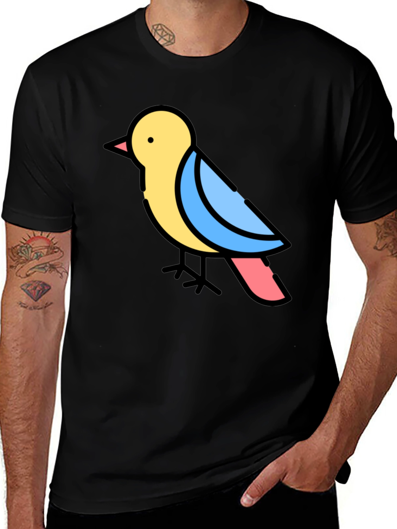 Variant 13 of Cartoon Bird Black T-Shirt