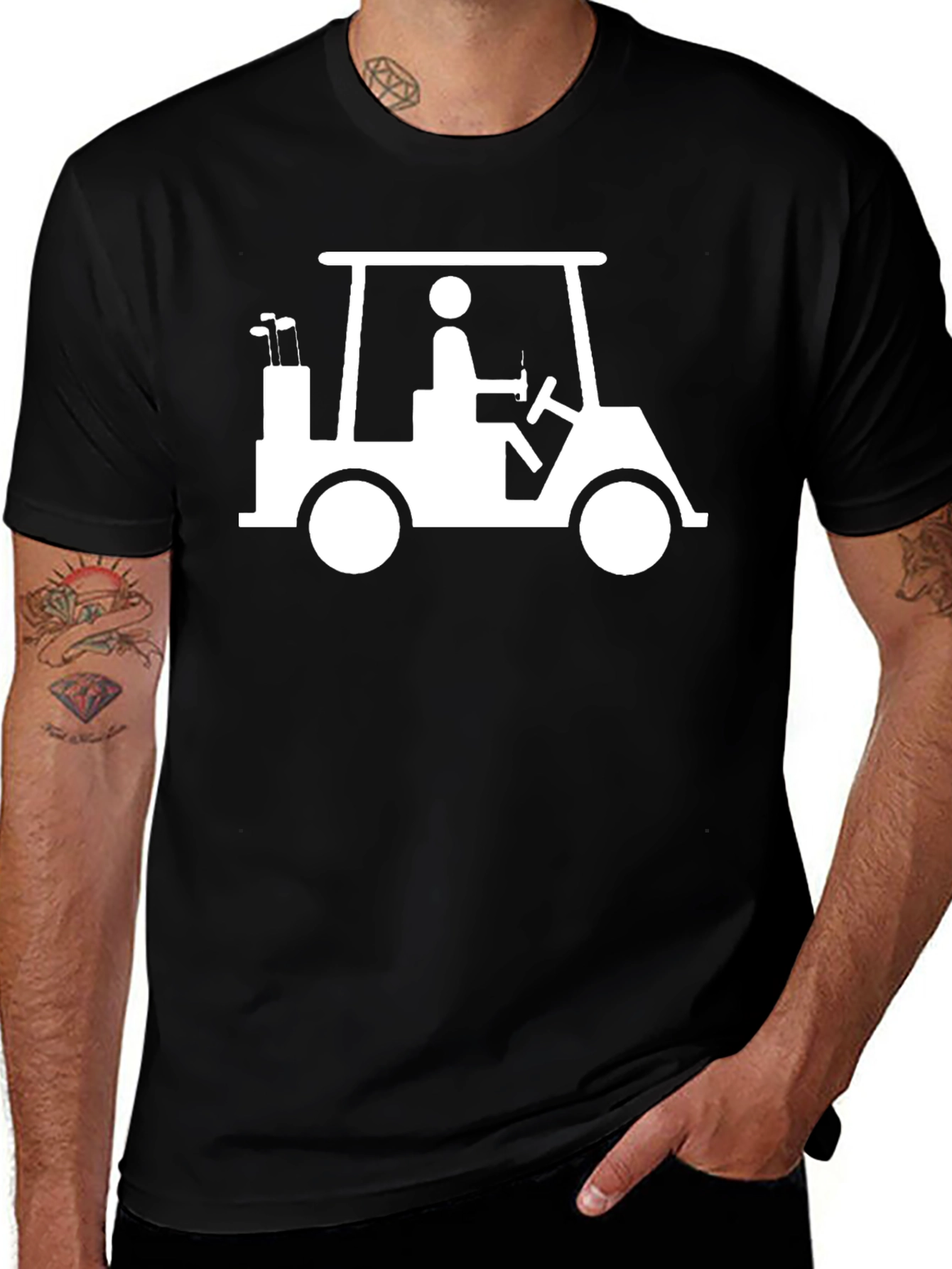 Variant 7 of Golf Cart Graphic Tee - Black Crew Neck T-Shirt