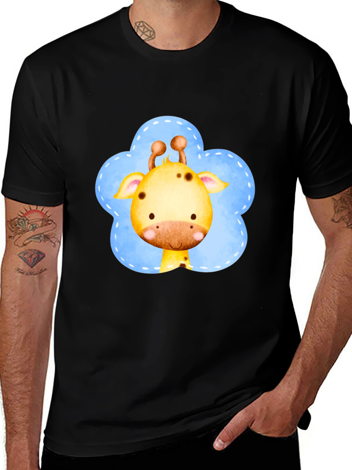 Variant 16 of Cute Giraffe Graphic Tee - Soft Cotton Black T-Shirt