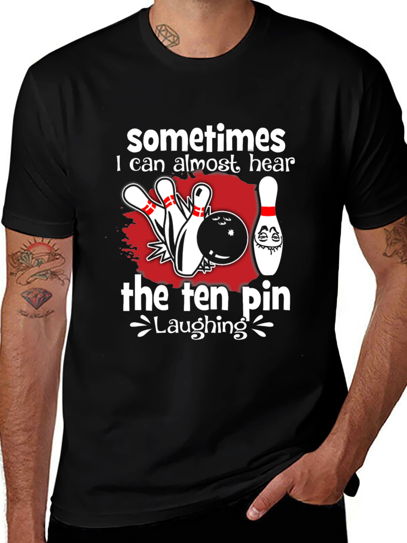 Variant 26 of Funny Bowling T-Shirt - "Ten Pin Laughing"