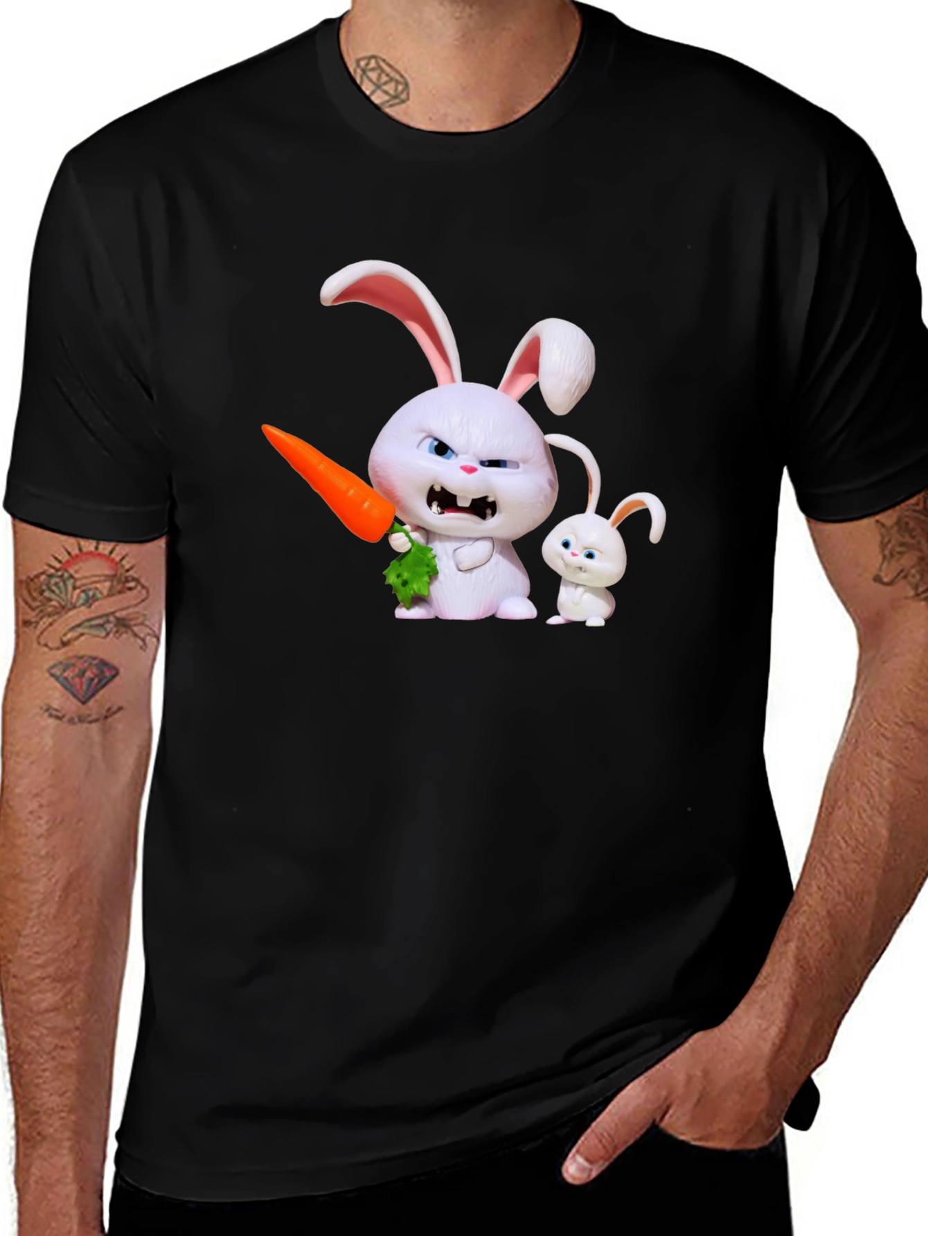 Variant 29 of Men's Black T-Shirt with Rabbit Print