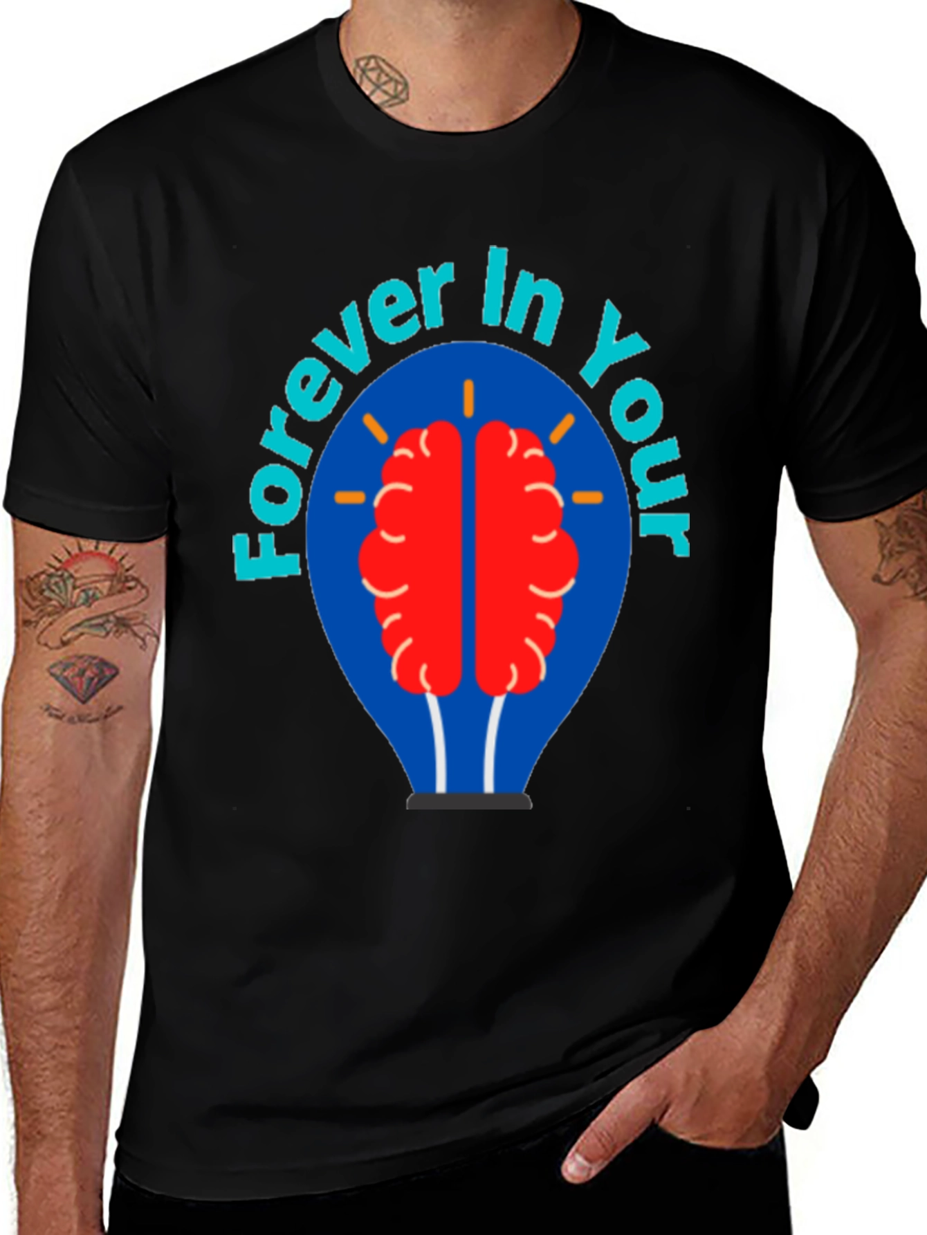 Variant 3 of Forever In Your Mind T-Shirt, Brain Graphic Tee, Black Cotton Shirt