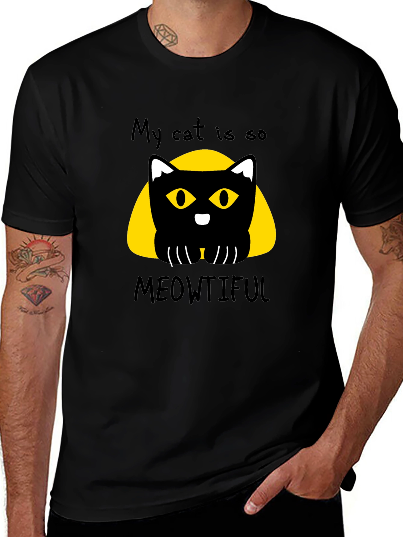Variant 15 of Meowtiful Cat Graphic Tee - Black Cotton T-Shirt