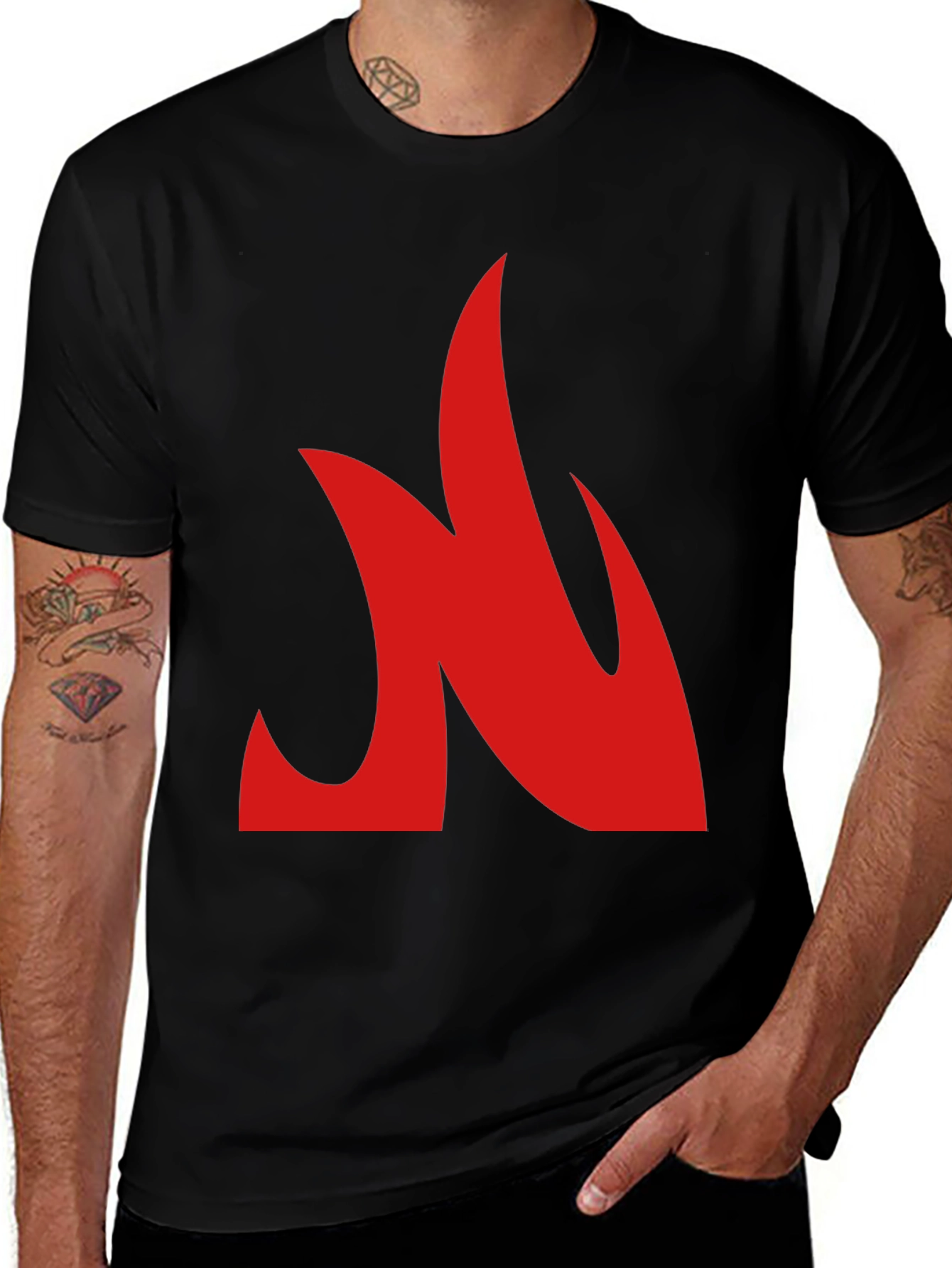 Variant 12 of Bold Red Flame Graphic Print Black T-Shirt