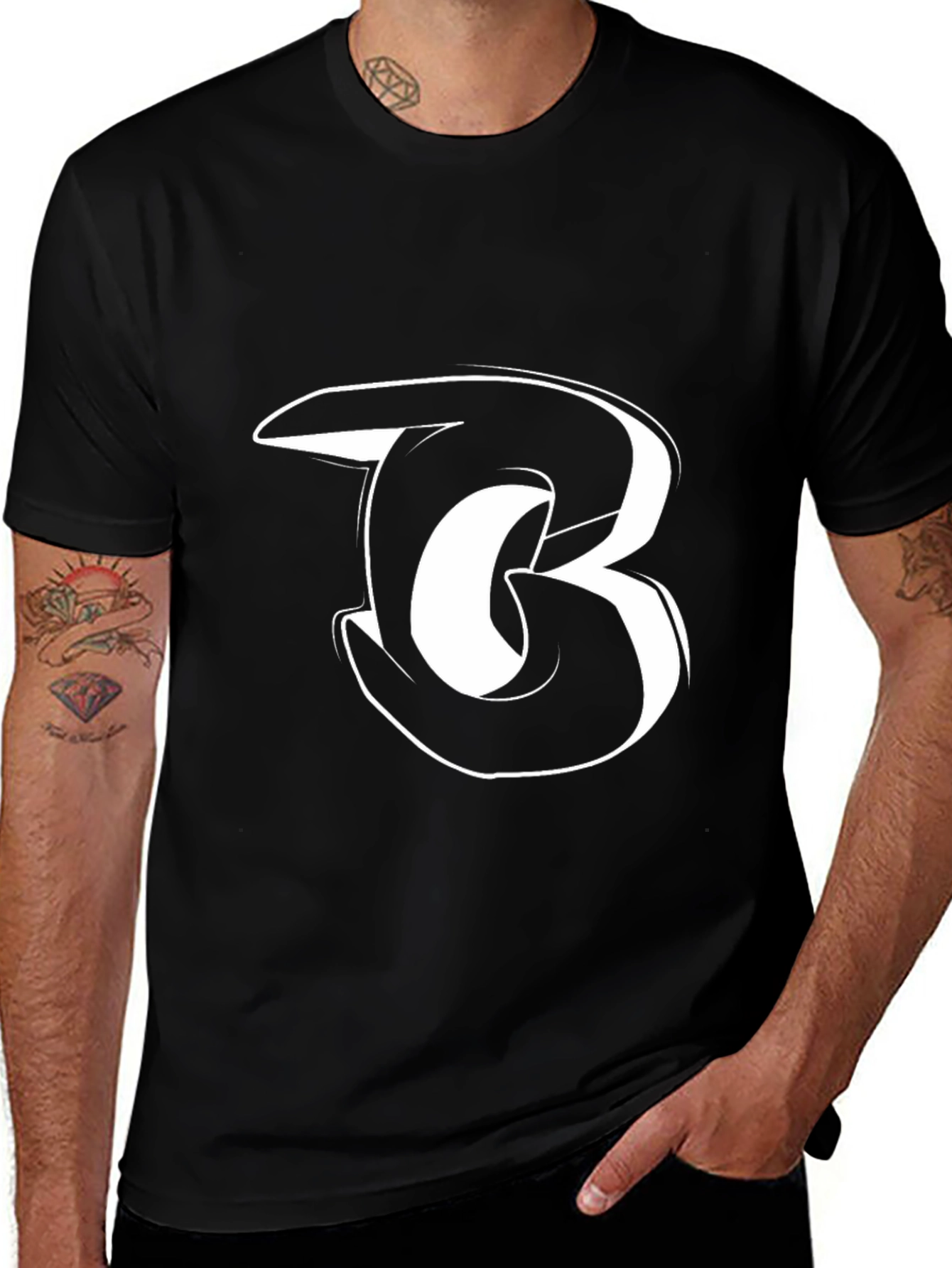 Black T-Shirt with White "B" Design