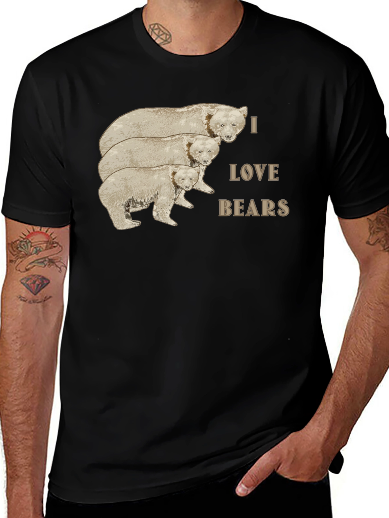 Variant 19 of I Love Bears Graphic Tee - Black Casual T-Shirt