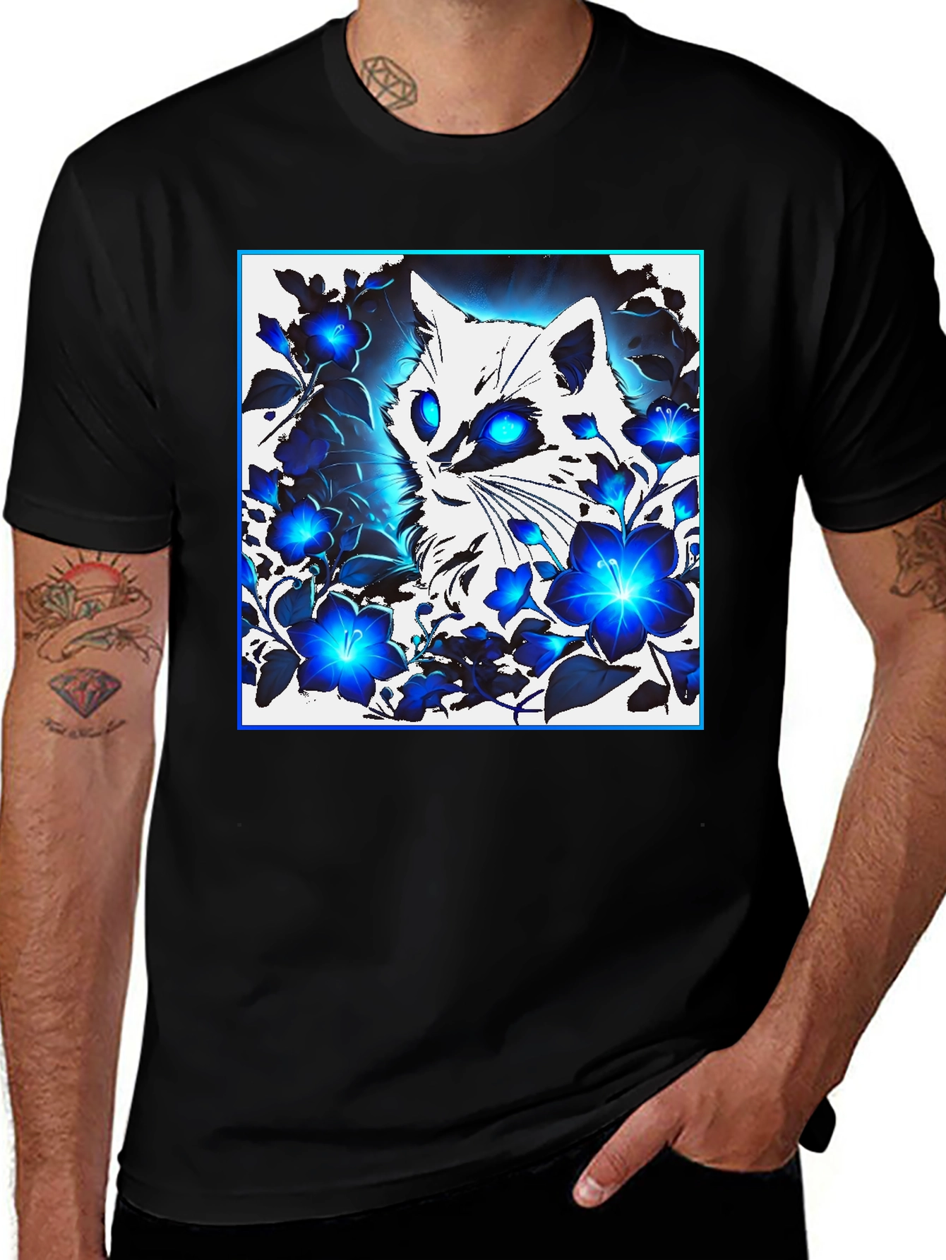 Variant 11 of Cat Floral Black T-Shirt