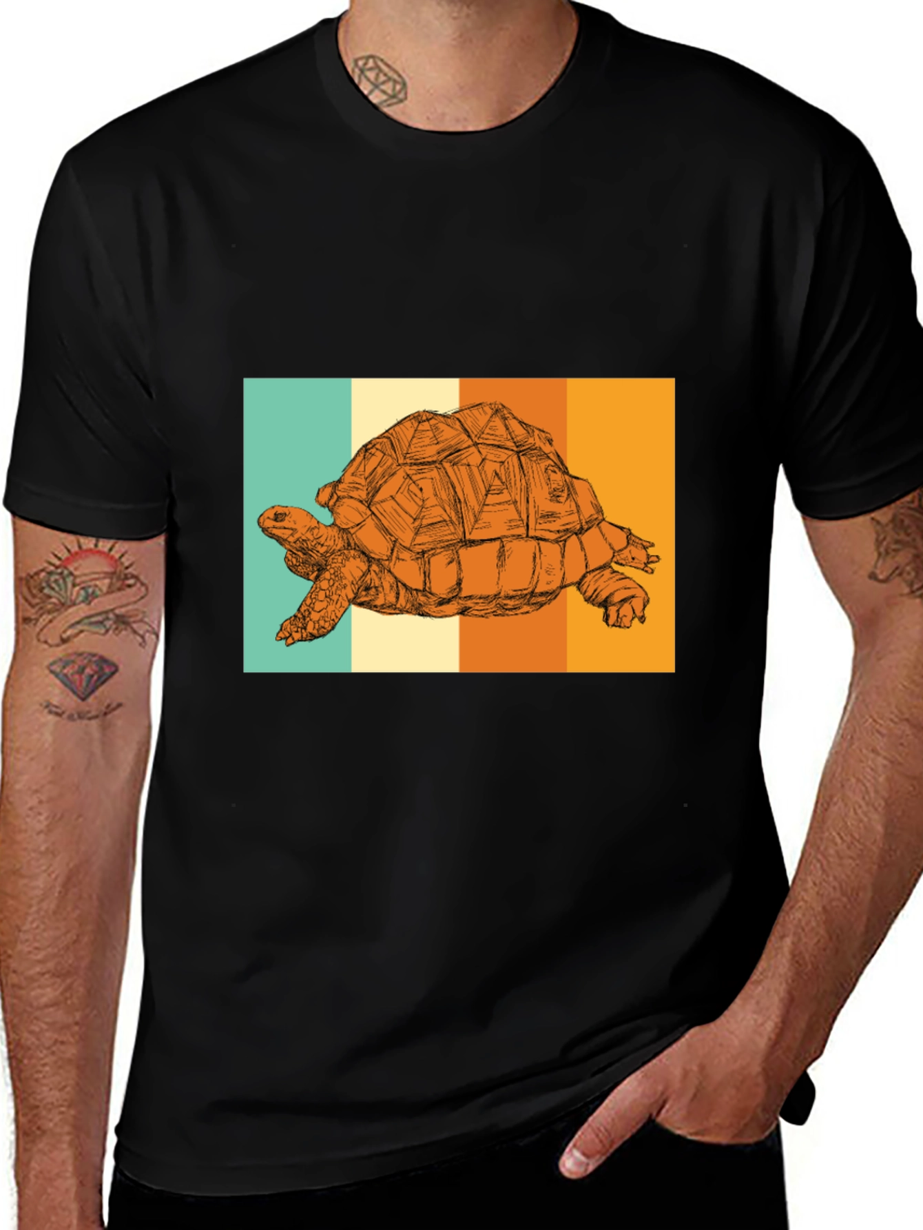 Variant 9 of Retro Turtle Graphic Tee - Black Cotton Blend
