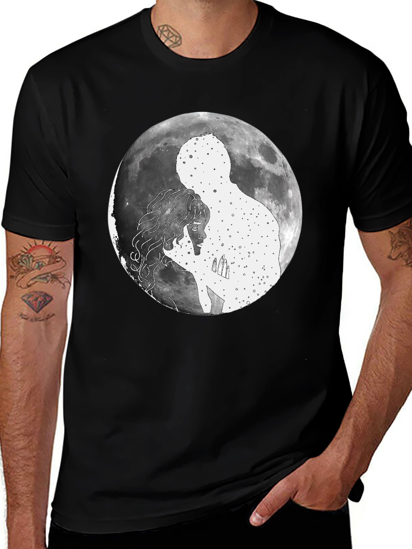 Variant 28 of Celestial Embrace Graphic T-Shirt - Moonlit Love