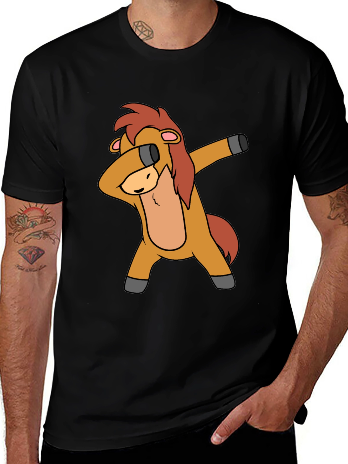 Variant 8 of Dabbing Horse Graphic Tee - Black Cotton T-Shirt