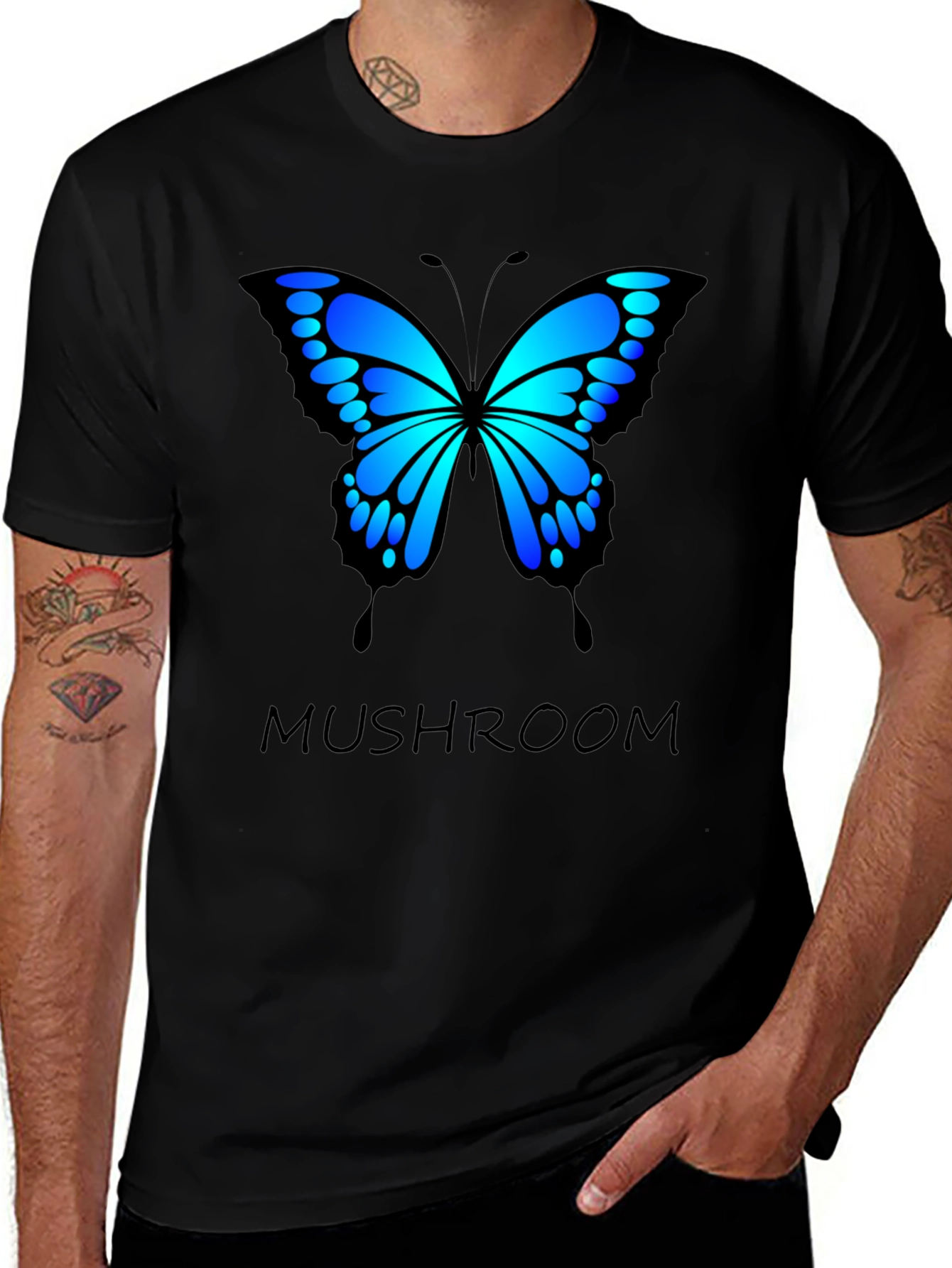 Variant 30 of Butterfly Mushroom T-Shirt - Black Cotton Blend