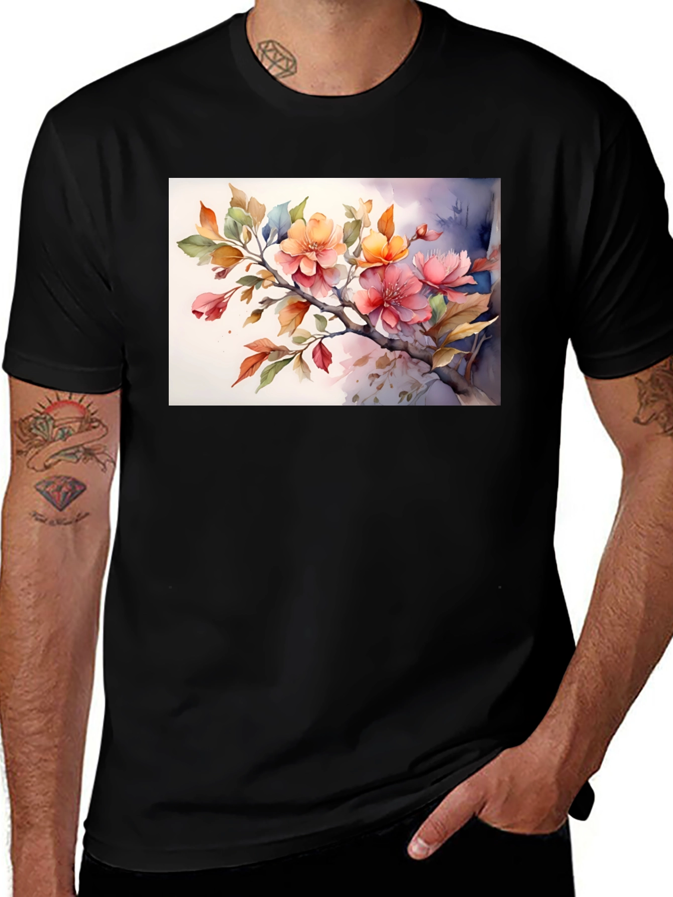 Variant 9 of Floral Watercolor Tee - Artistic Graphic T-Shirt