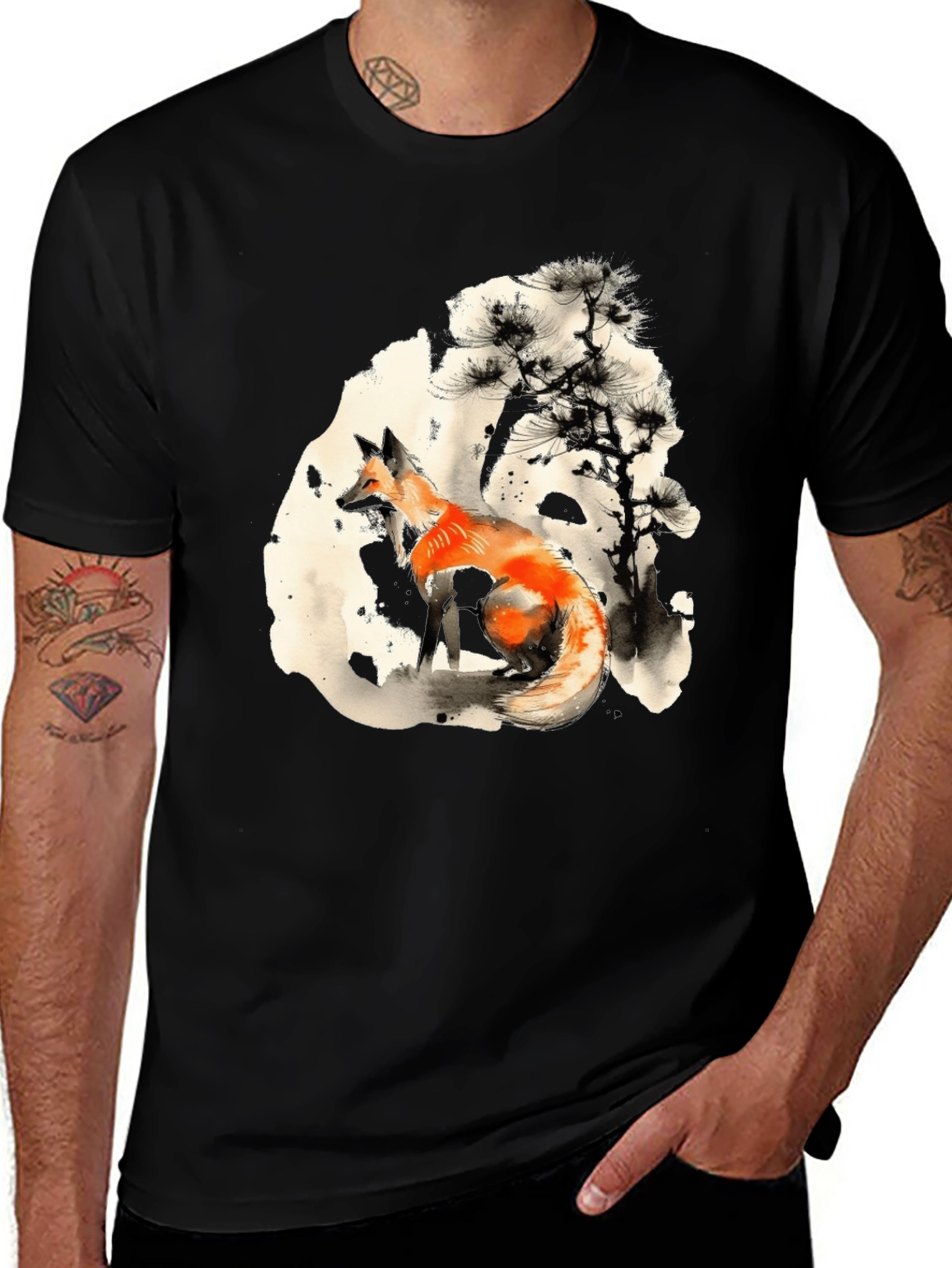 Variant 3 of Fox Ink Art Black T-Shirt