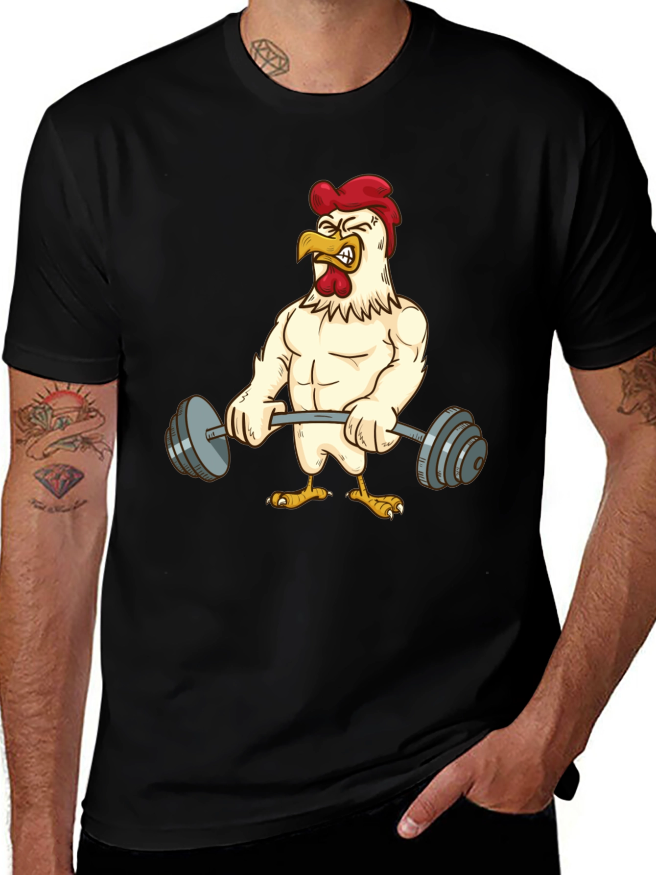 Variant 13 of Funny Chicken Lifting Weights T-Shirt