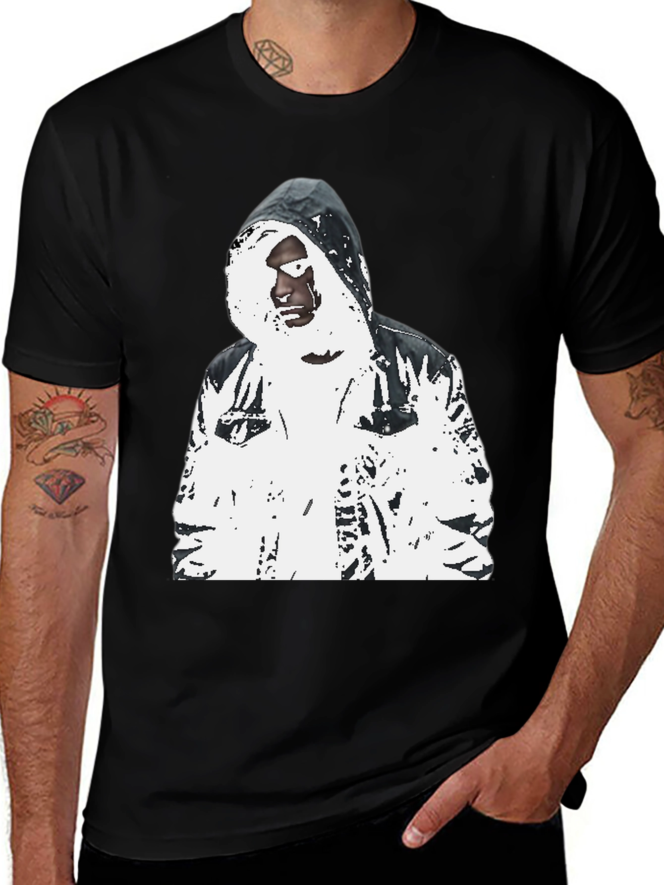 Variant 16 of Hooded Figure Graphic Black Tee