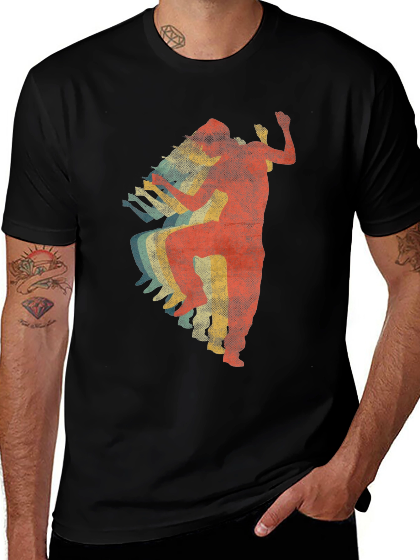 Variant 5 of Retro Dancer Graphic Tee - Black Cotton T-Shirt