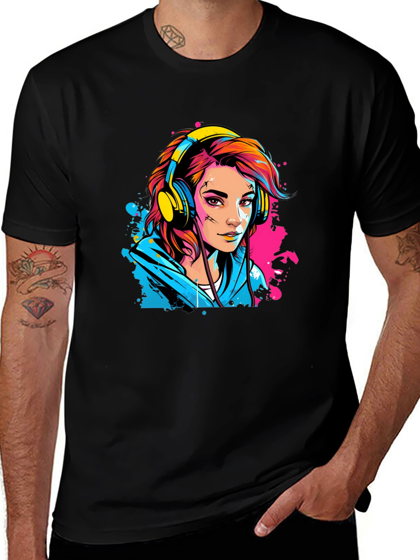 Variant 17 of Stylish Graphic Tee - Woman with Headphones