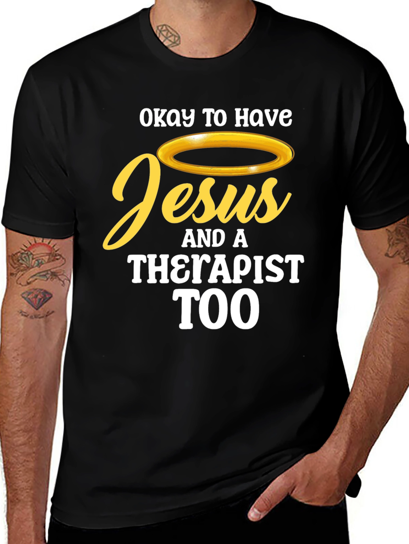 Variant 20 of Jesus and Therapist Tee - Unisex Black Cotton T-Shirt
