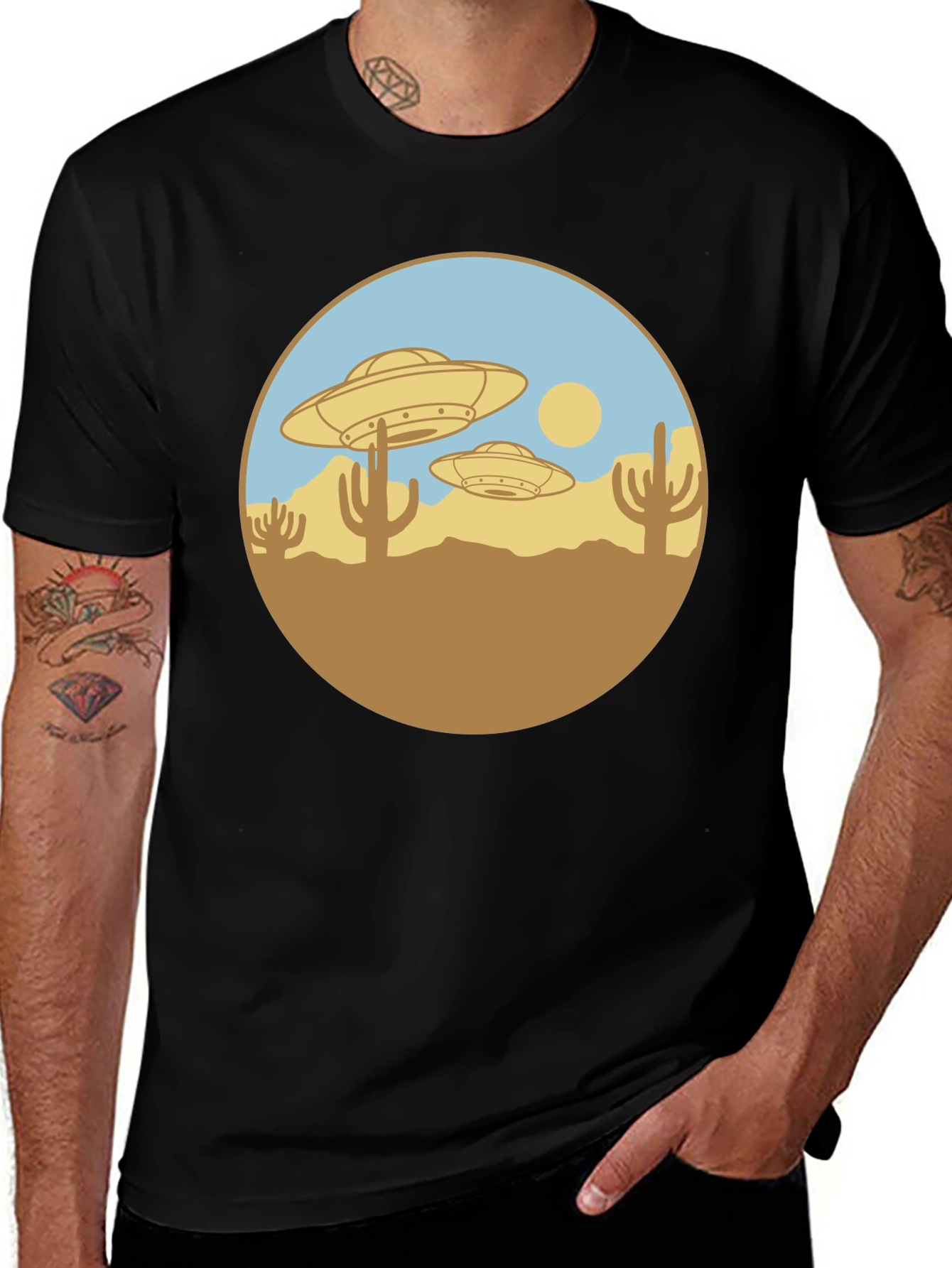 Variant 15 of UFO Desert Graphic T-Shirt - Black