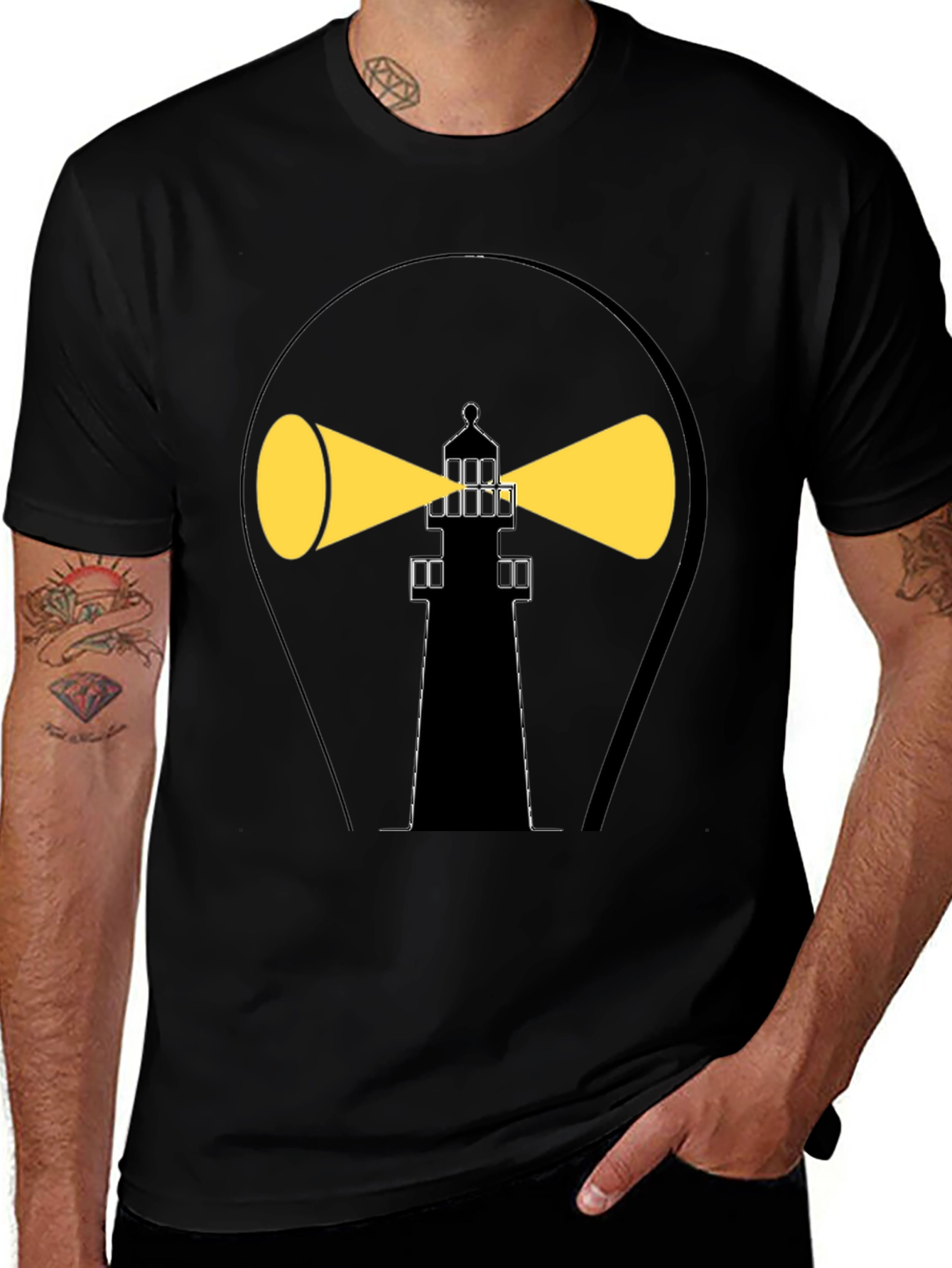 Lighthouse Graphic Tee - Black Cotton Comfort