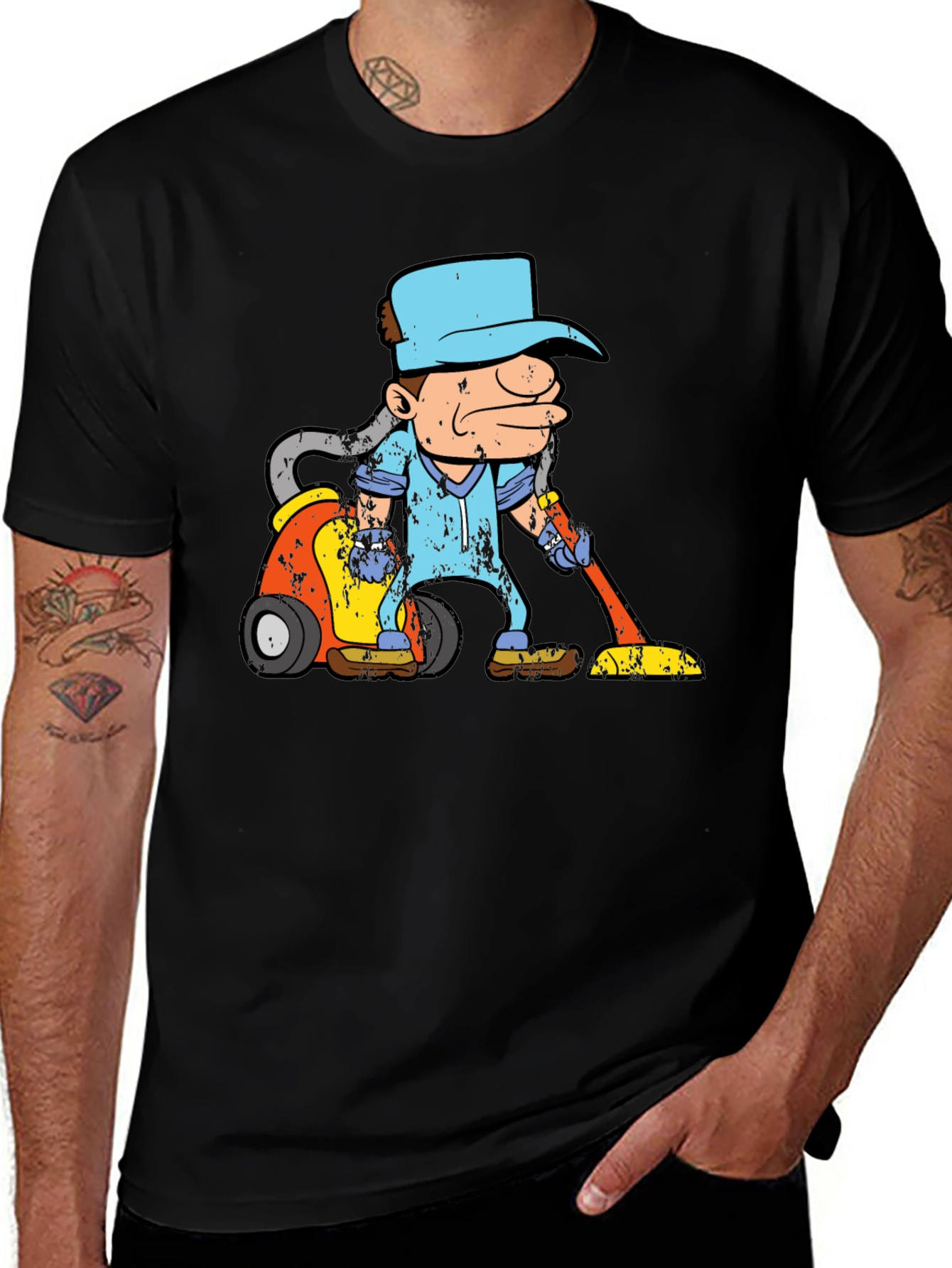 Cartoon Janitor Black T-Shirt