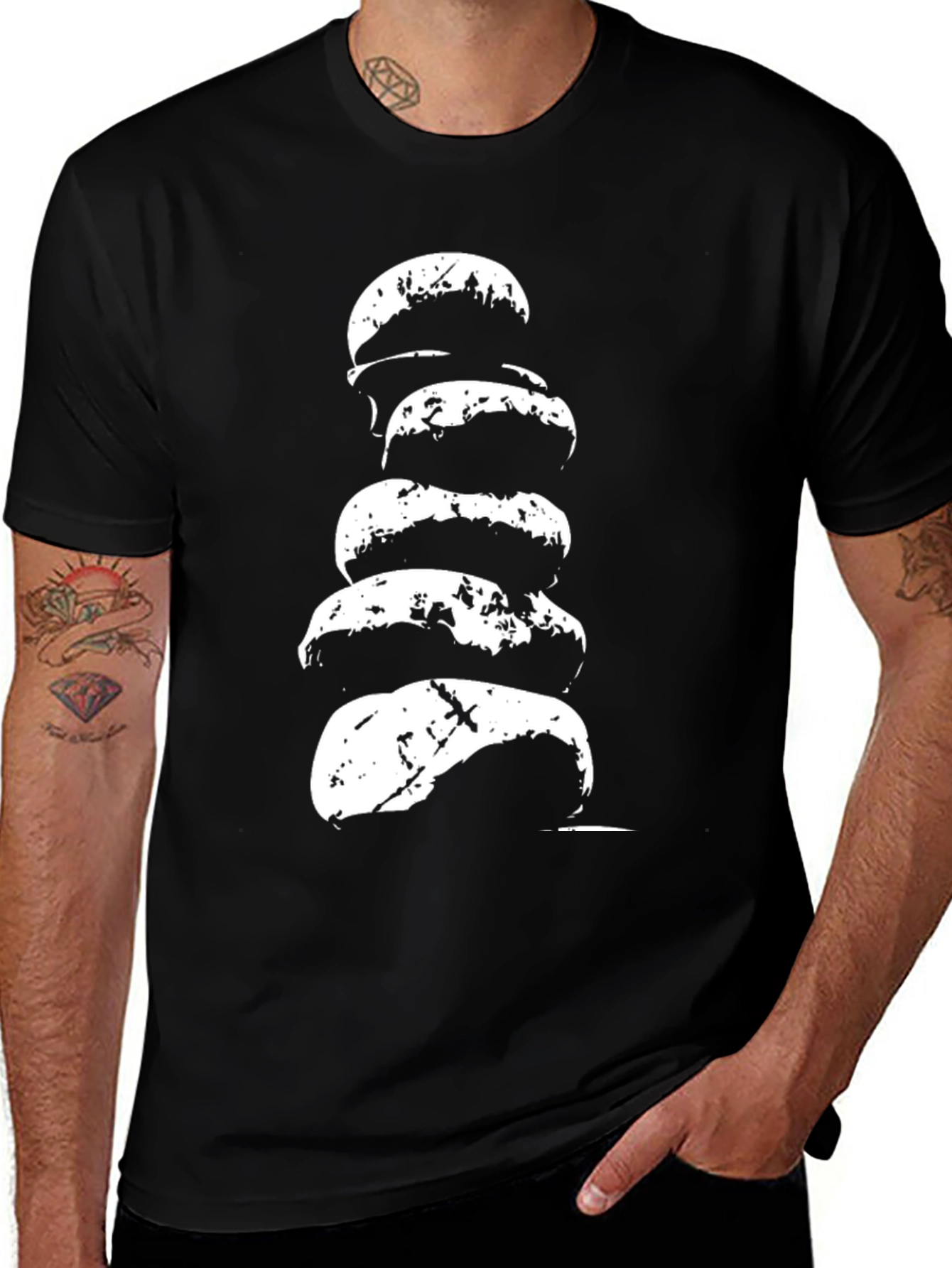 Variant 3 of Stacked Rock Graphic Tee - Men's Black Cotton T-Shirt