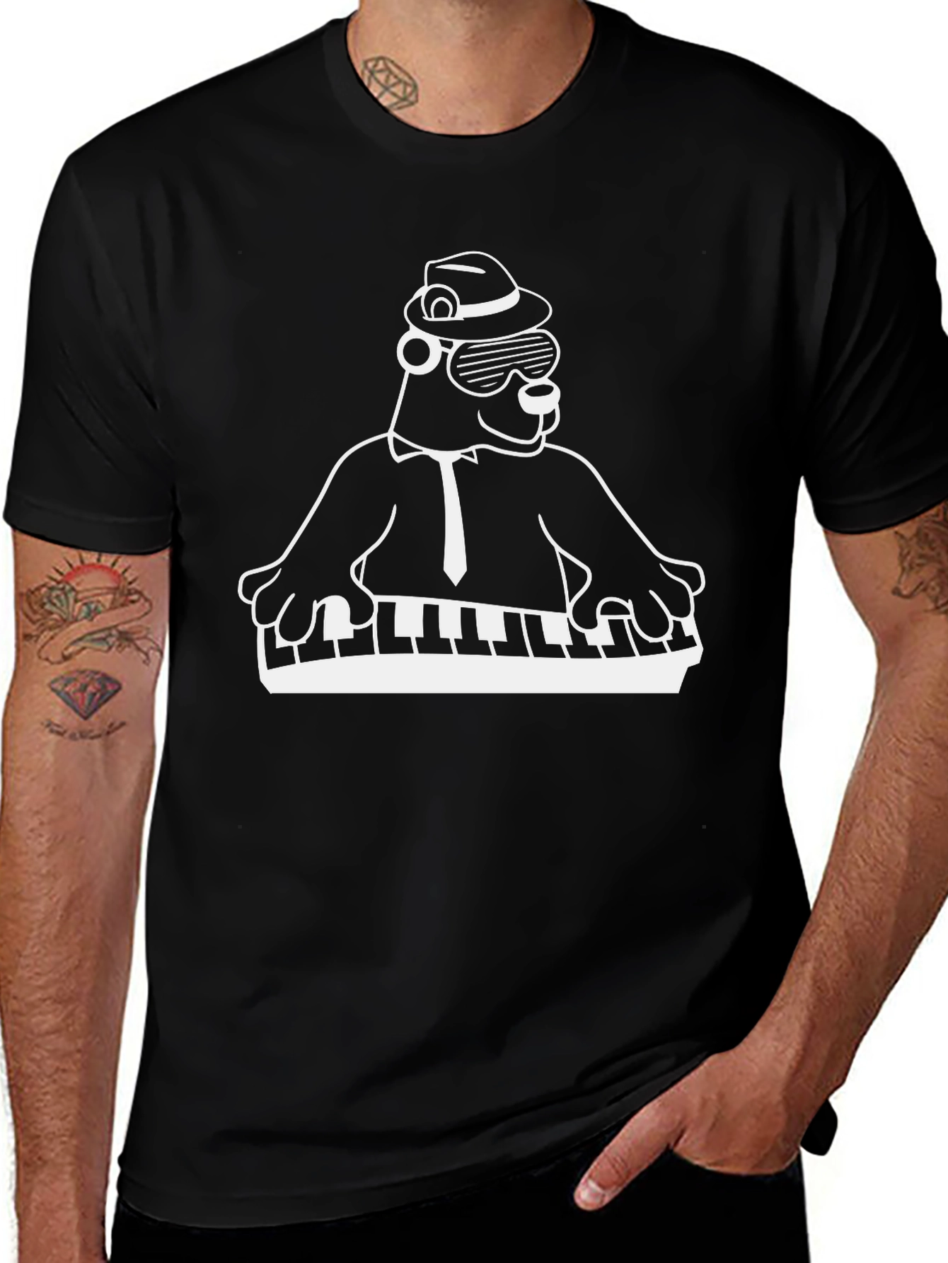 Variant 19 of Cool Bear Keyboardist Black T-Shirt
